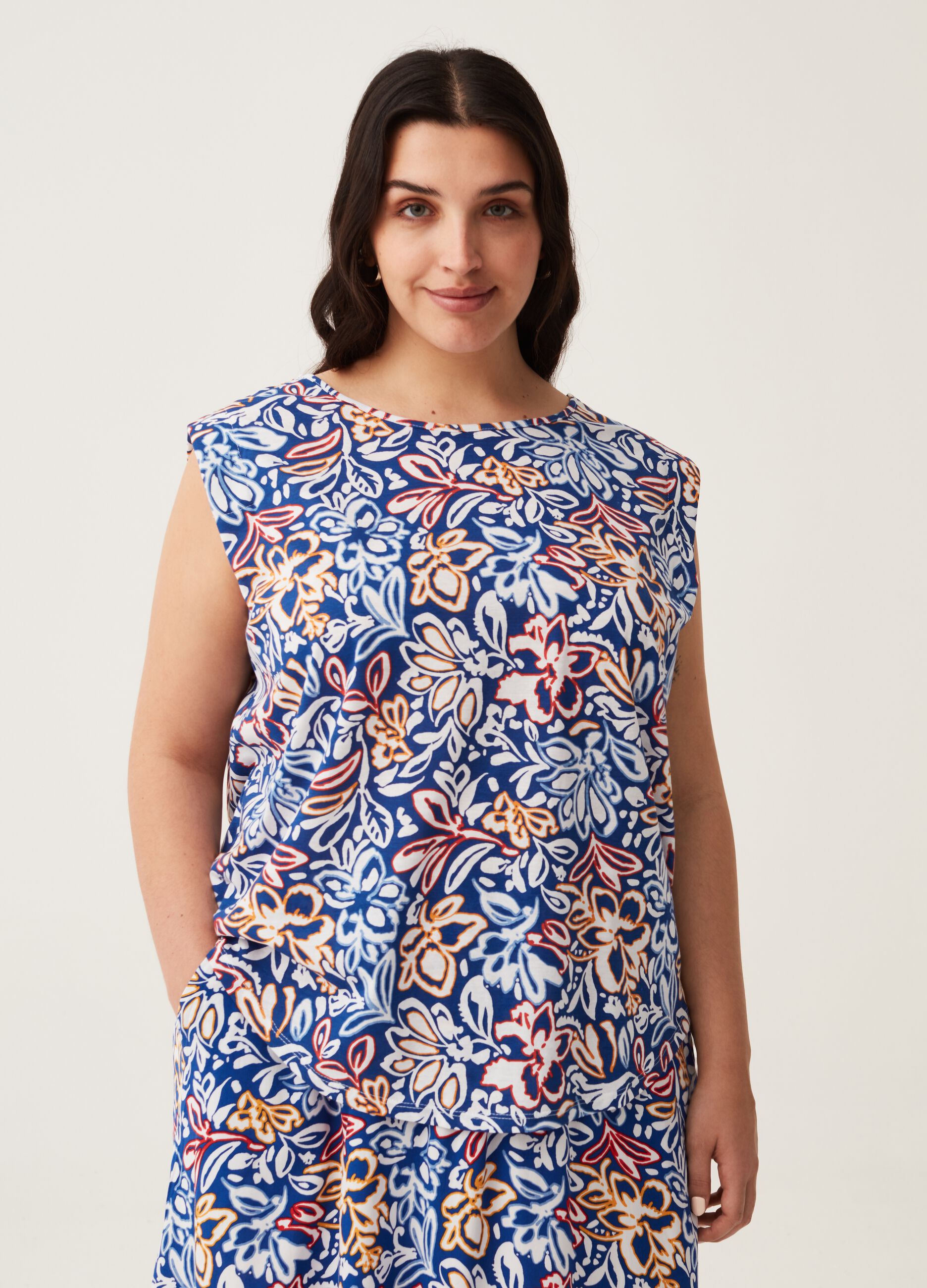 T-shirt smanicata stampa floreale Curvy MYA_0