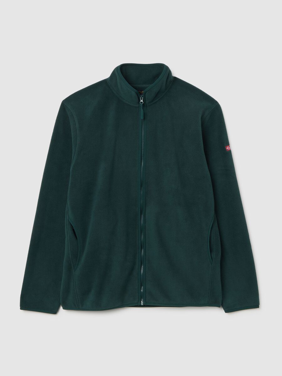 Green regular fit fleece sweatshirt with zip_4