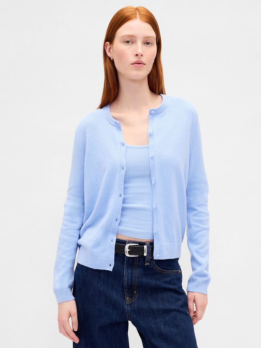 Blue Cotton Blend Cardigan_0