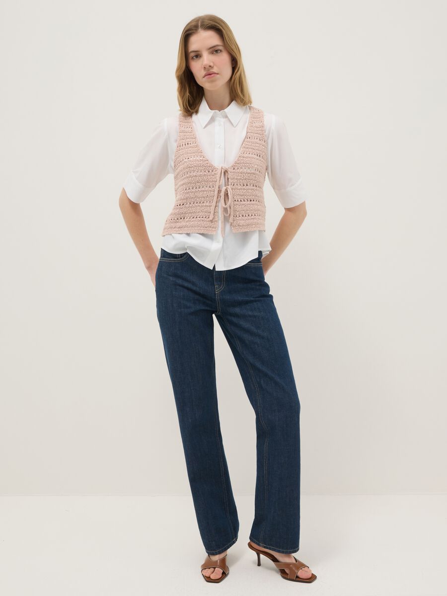 Pink pure cotton regular fit waistcoat with perforated design_1