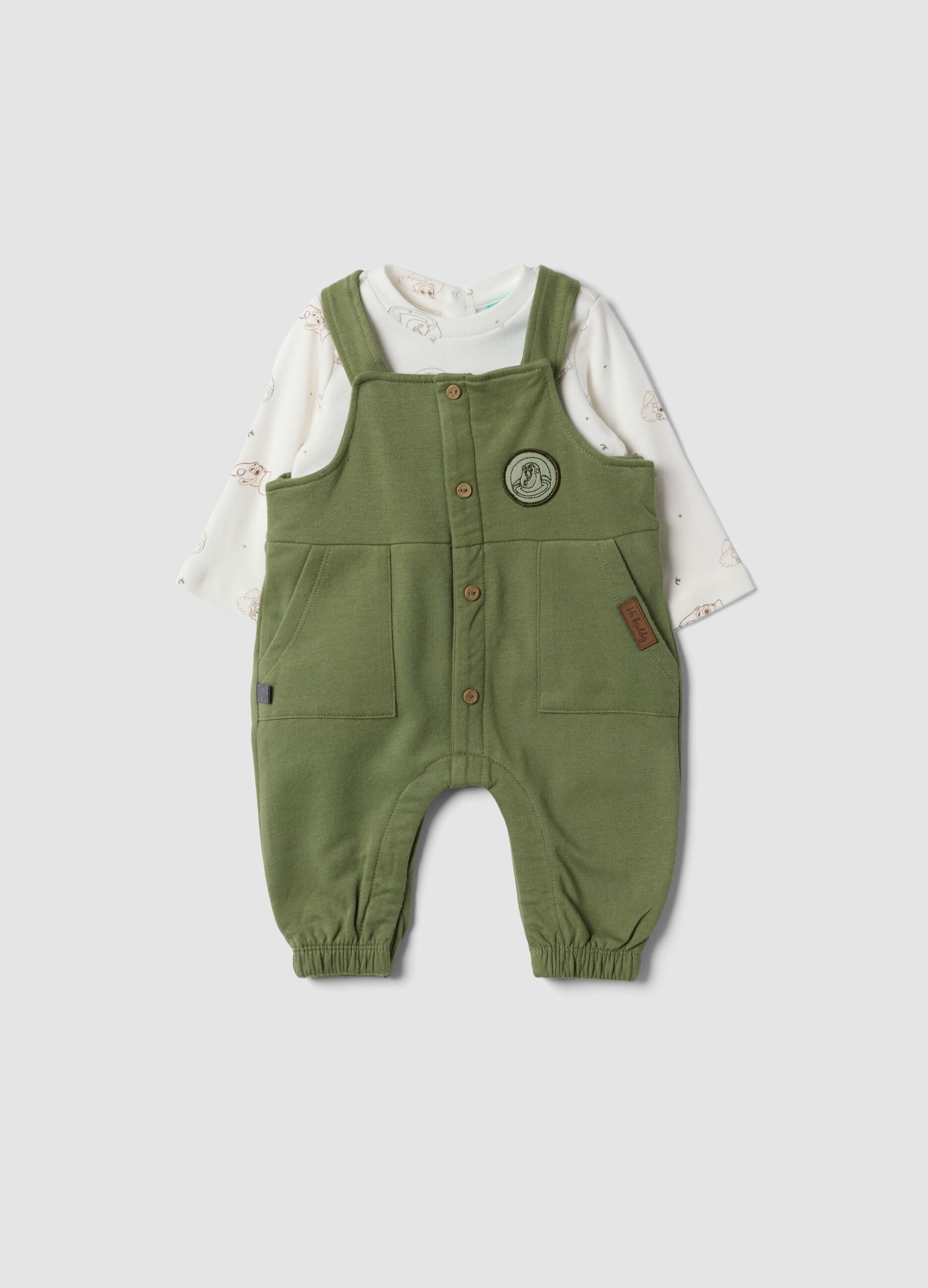 Completo verde in puro cotone organico con stampa Toy Story