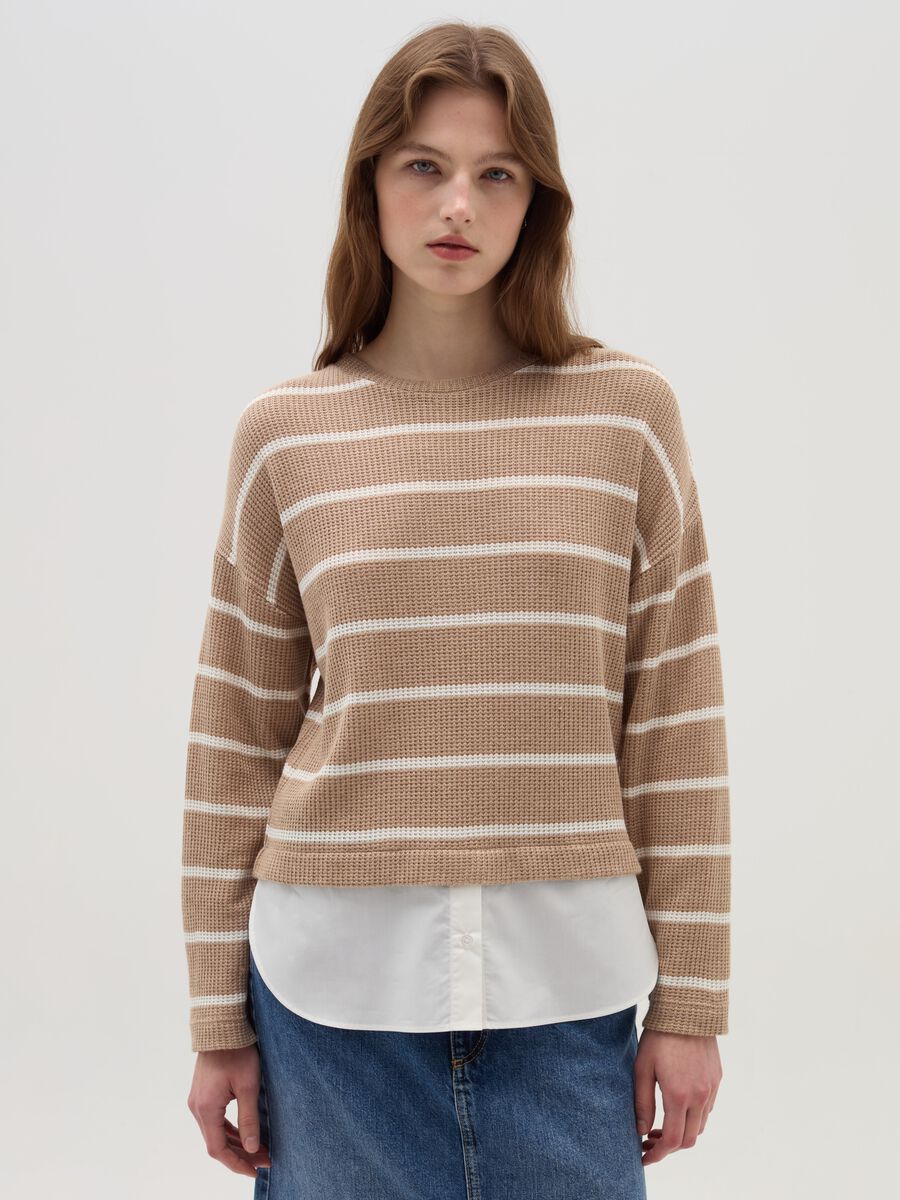 Long-sleeved T-shirt with micro waffle weave_0