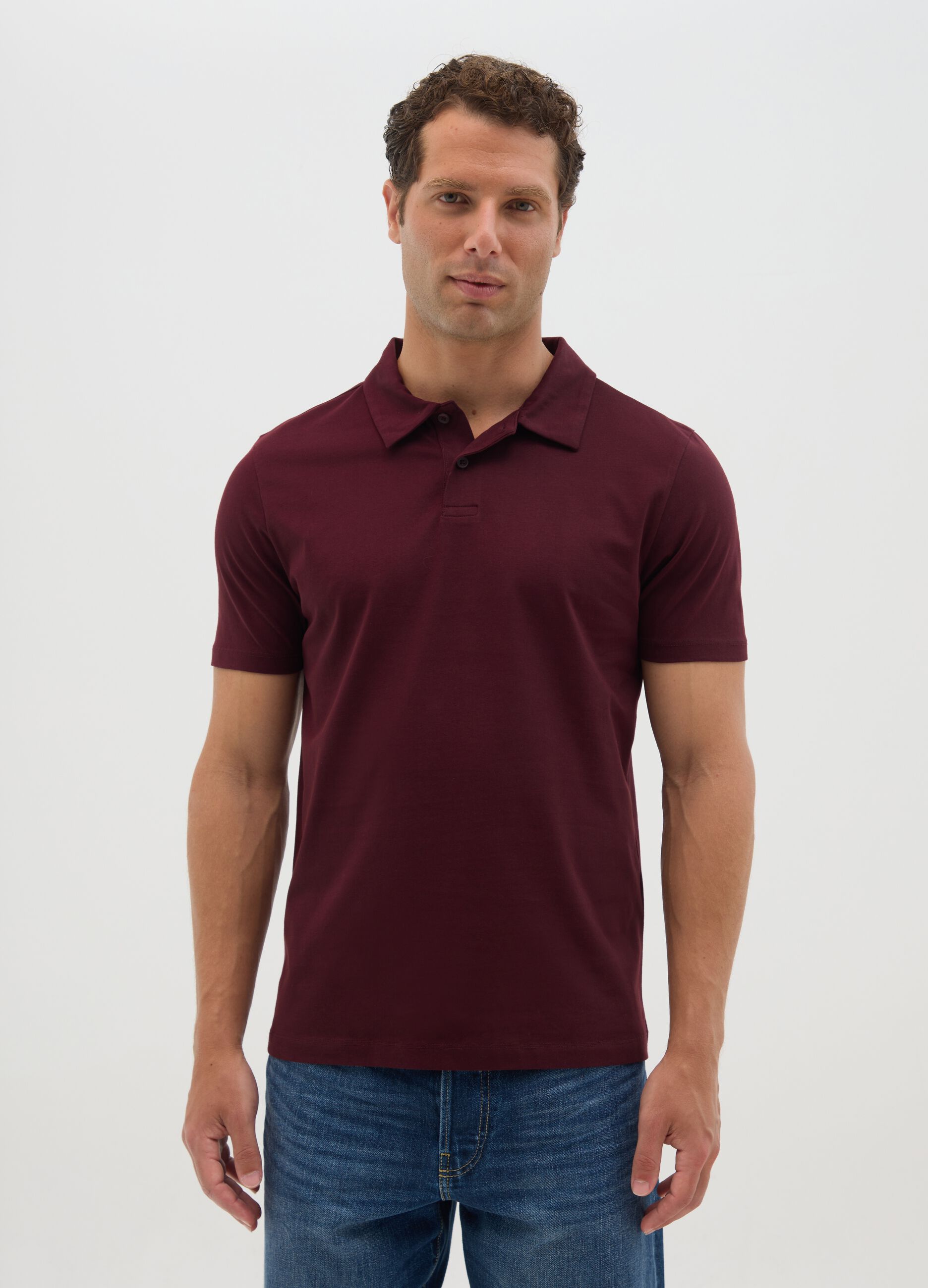 Men's red pure cotton polo regular fit