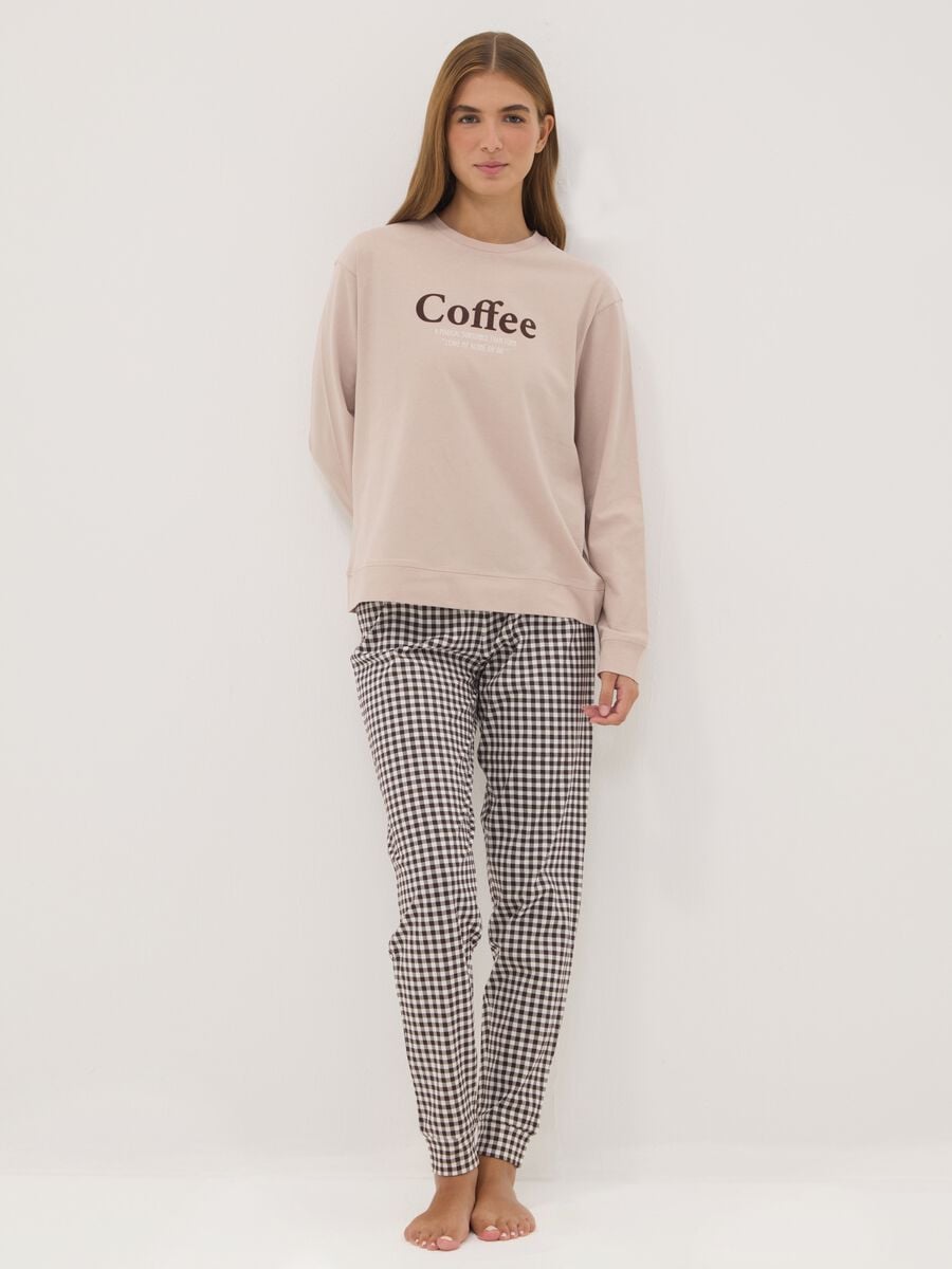 Taupe grey organic cotton pyjamas with print_0