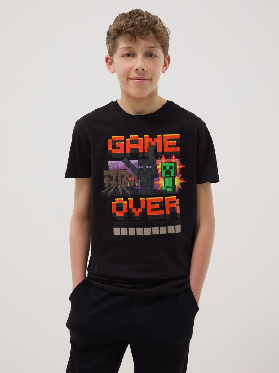 Kids' pure black cotton Minecraft T-shirt_0