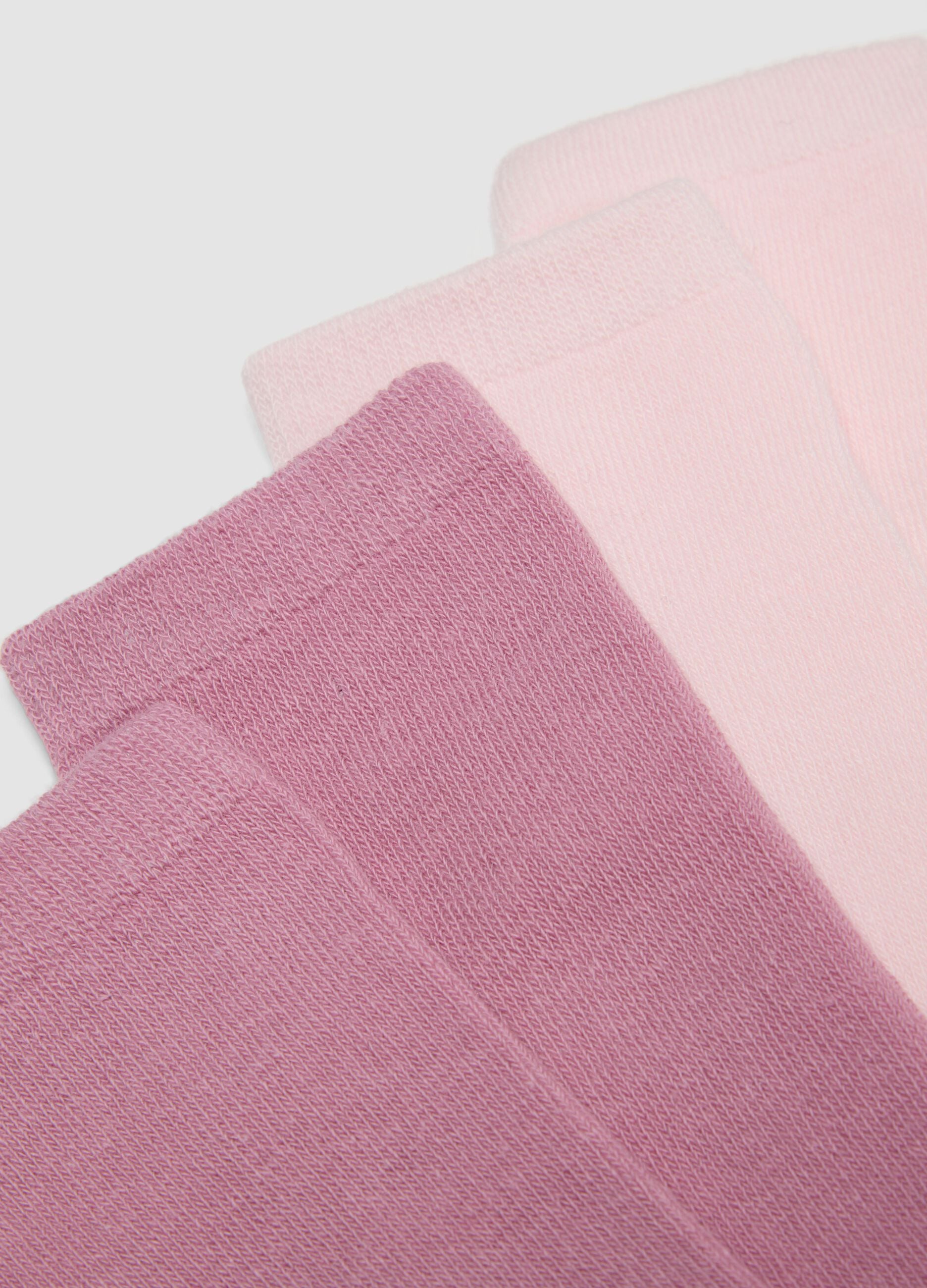 Pack of five long socks in pink, light pink, white, light grey marl and navy blue, in stretch organic cotton