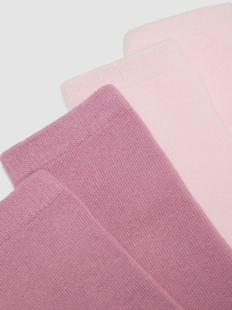 Pack of five long socks in pink, light pink, white, light grey marl and navy blue, in stretch organic cotton_1