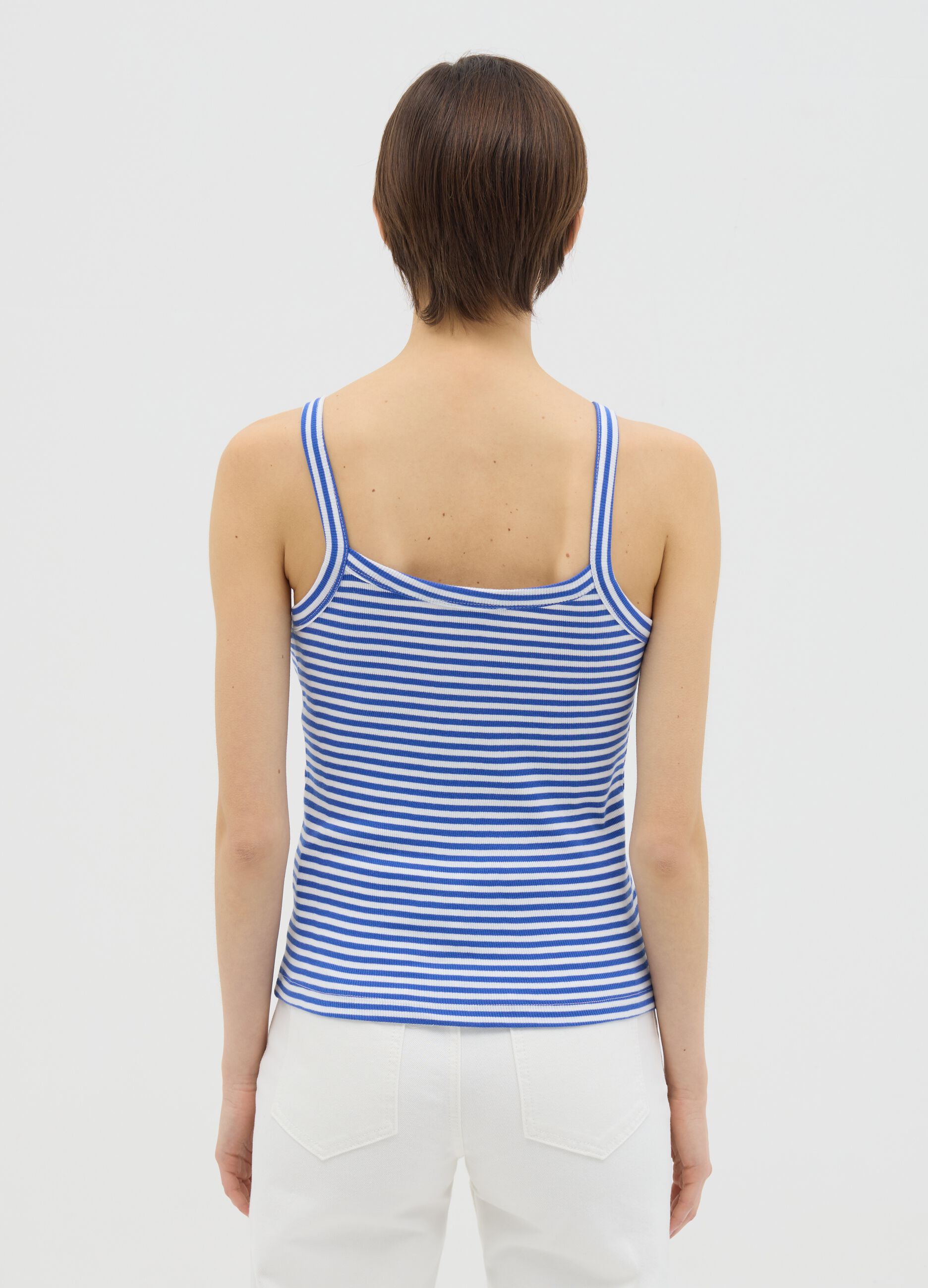 Blue and white striped cotton top