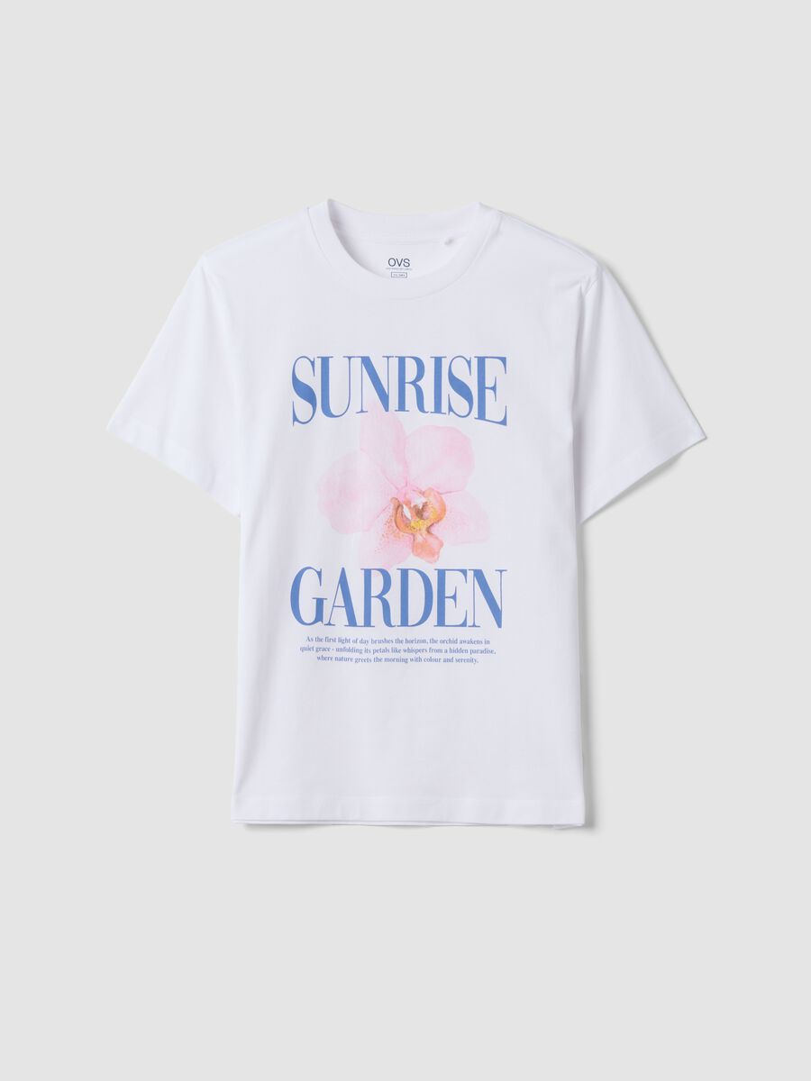 T-shirt bianca in puro cotone con stampa floreale regular fit_4