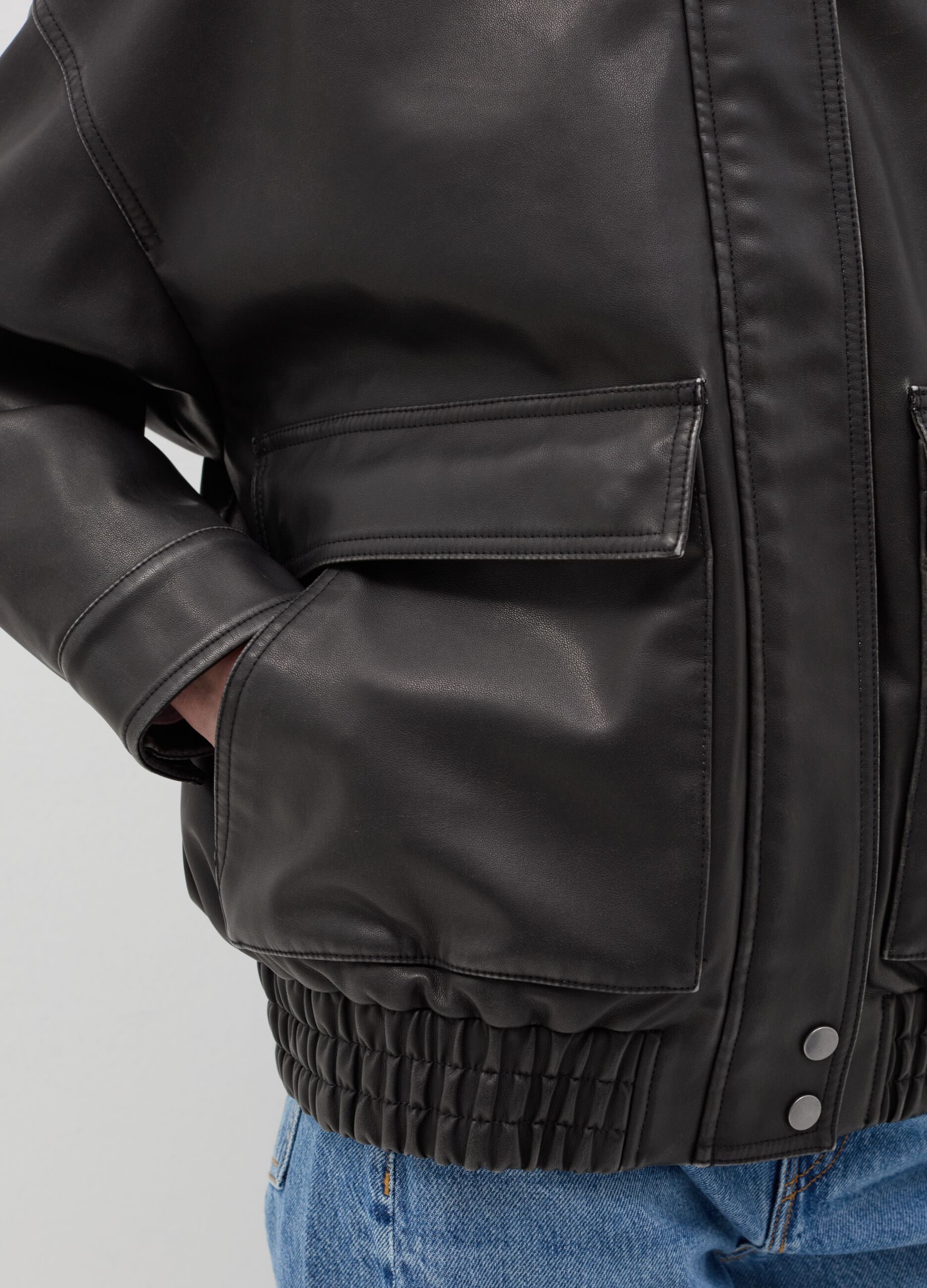Short bomber jacket with shiny effect