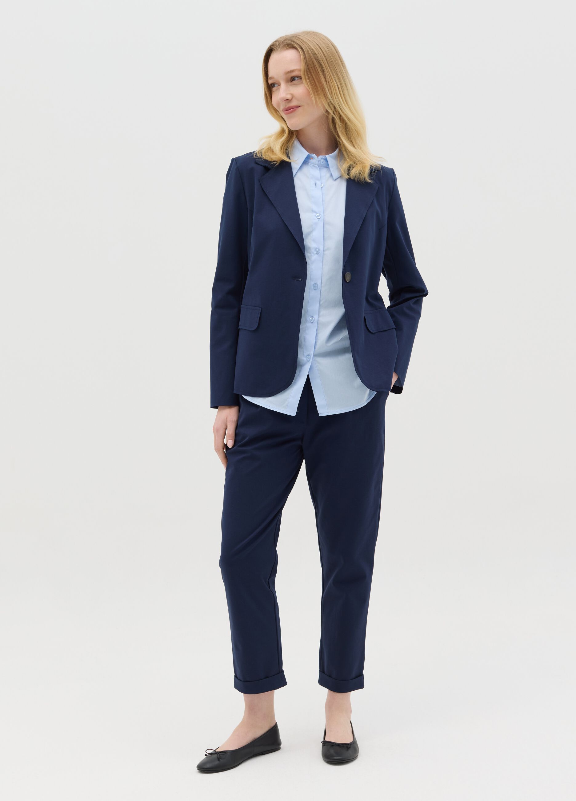 Blue stretch single-breasted blazer