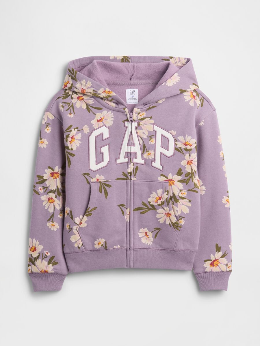 Felpa viola a fiori con cappuccio e zip_0