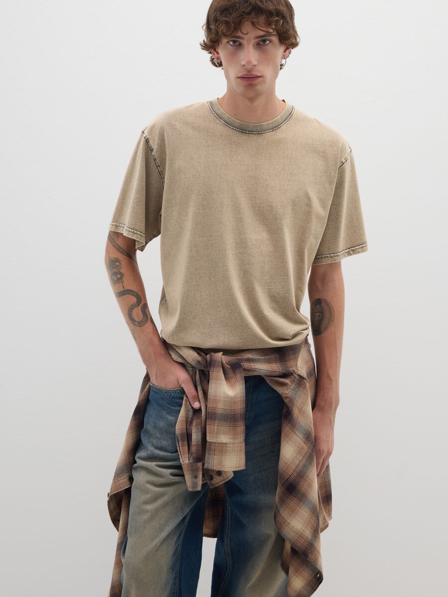 Beige pure cotton regular fit T-shirt_0
