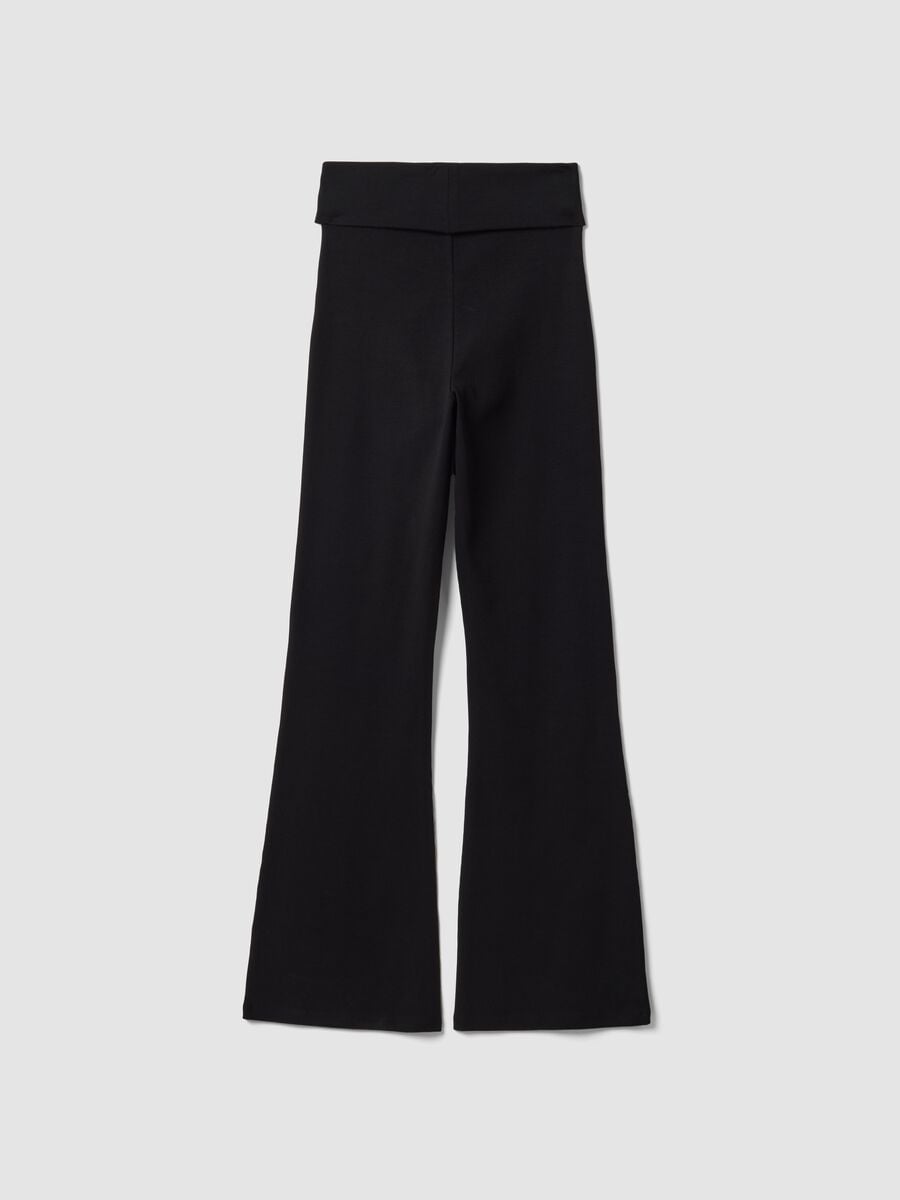 Leggings neri flare fit in puro cotone a costine_2