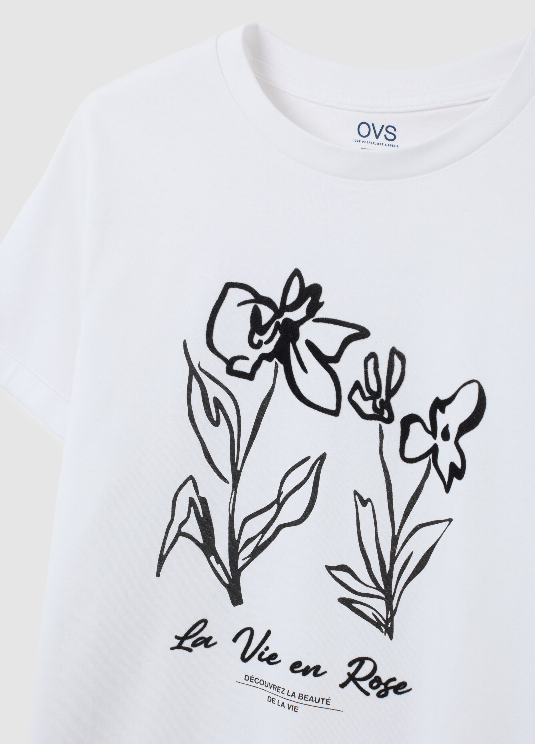 White pure cotton regular fit t-shirt with floral print