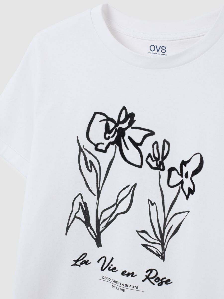 White pure cotton regular fit t-shirt with floral print_5