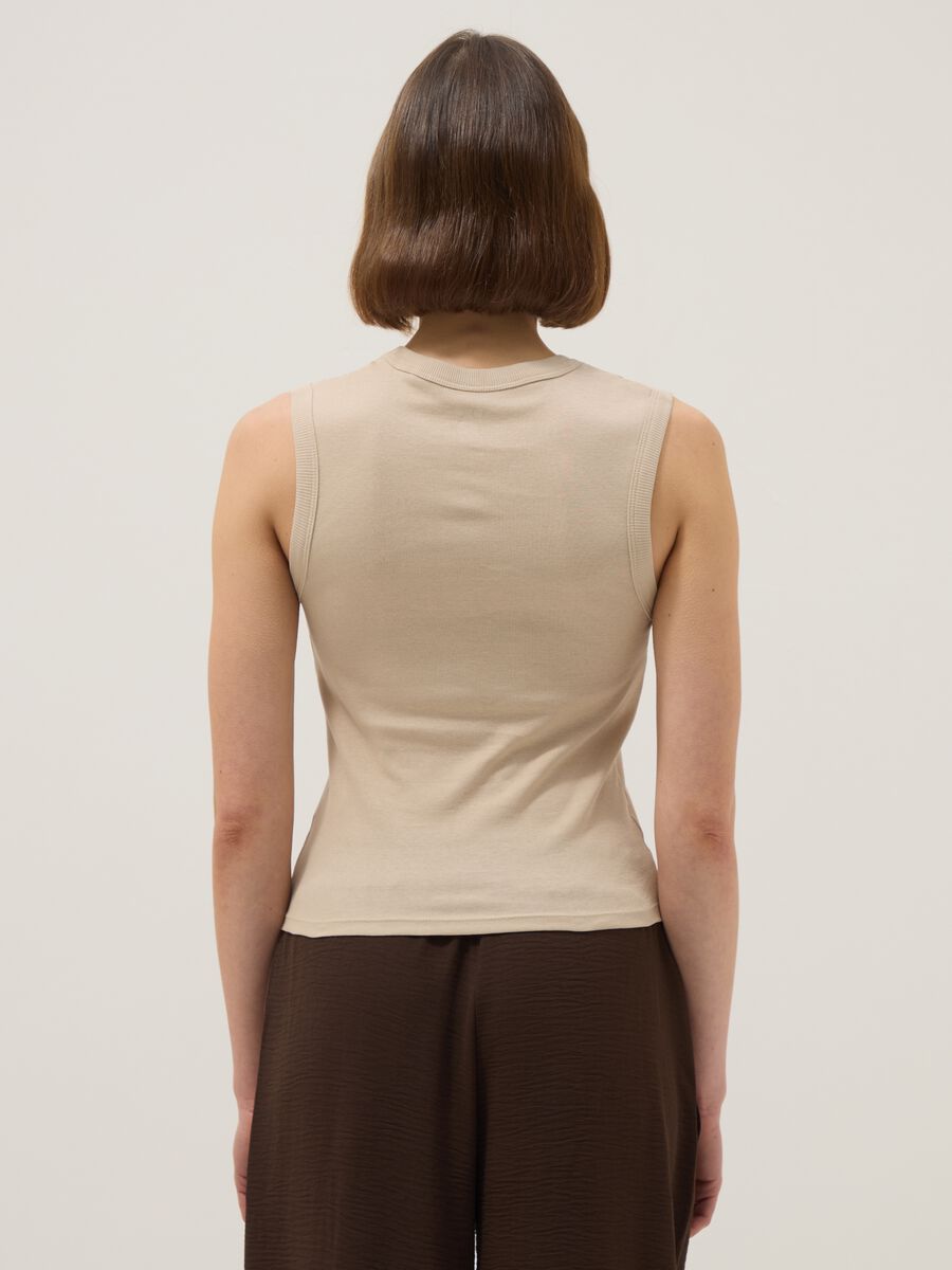 Tank top in puro cotone beige regular fit con collo a V_3