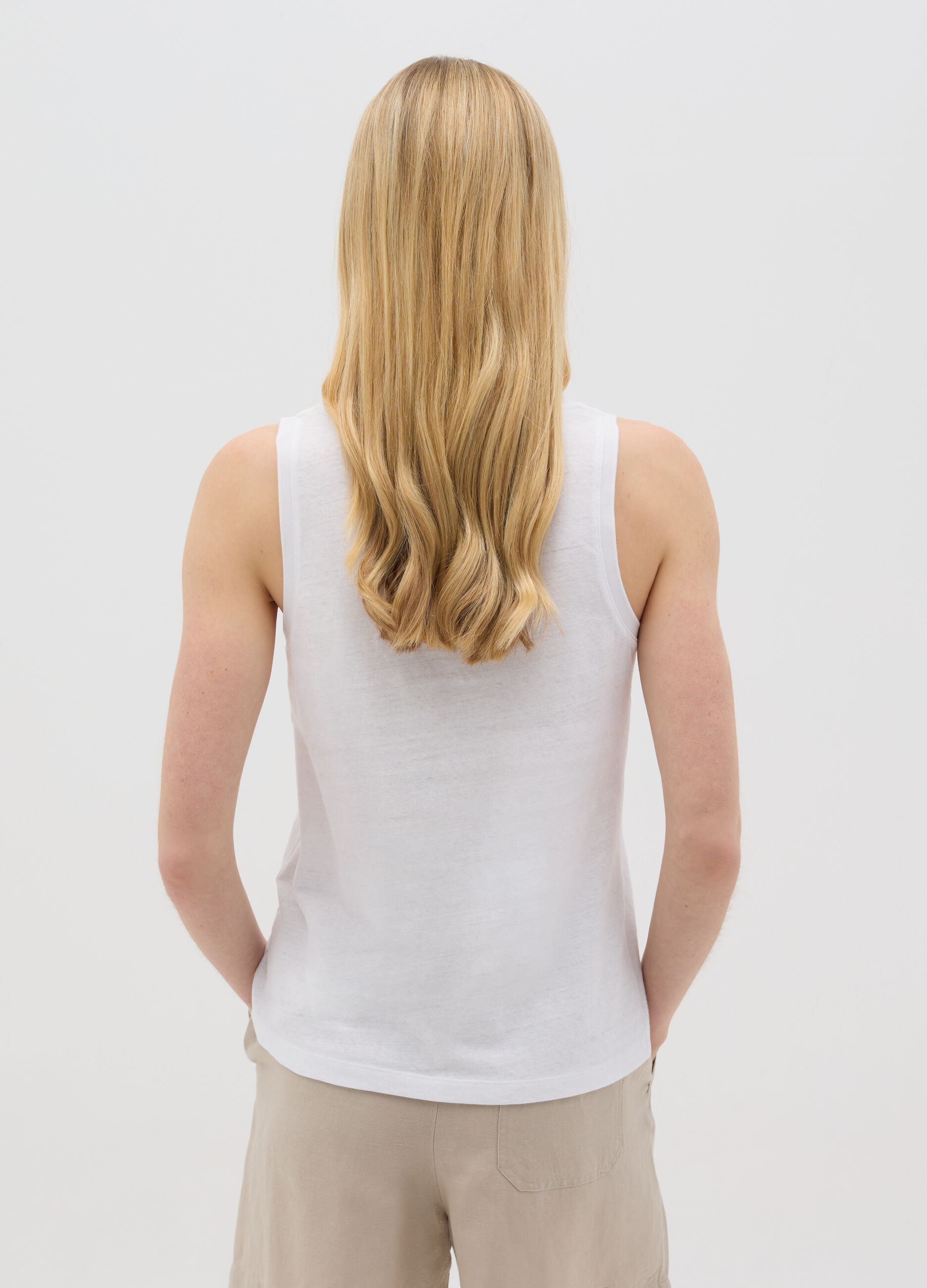 White Cotton and Linen Tank Top by Ovs