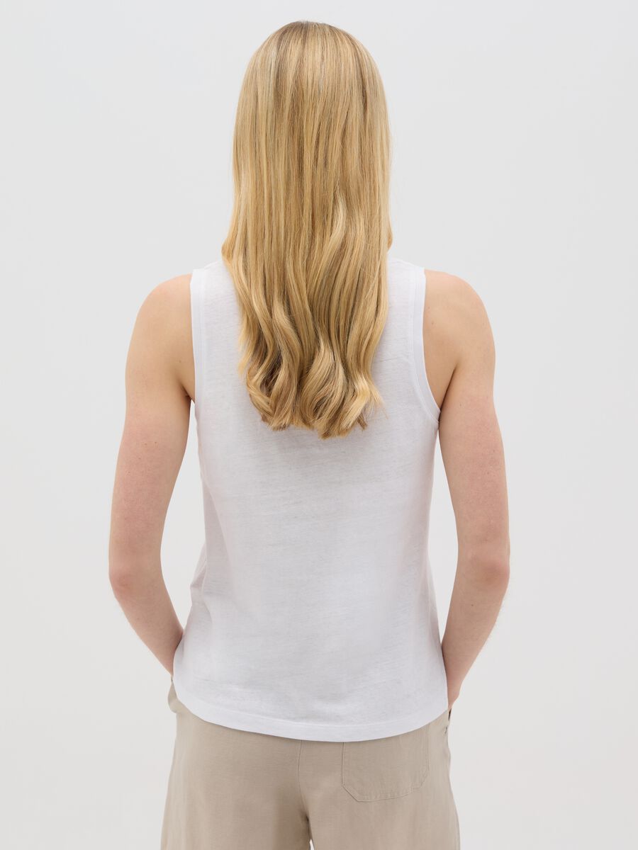 White Cotton and Linen Tank Top by Ovs_2