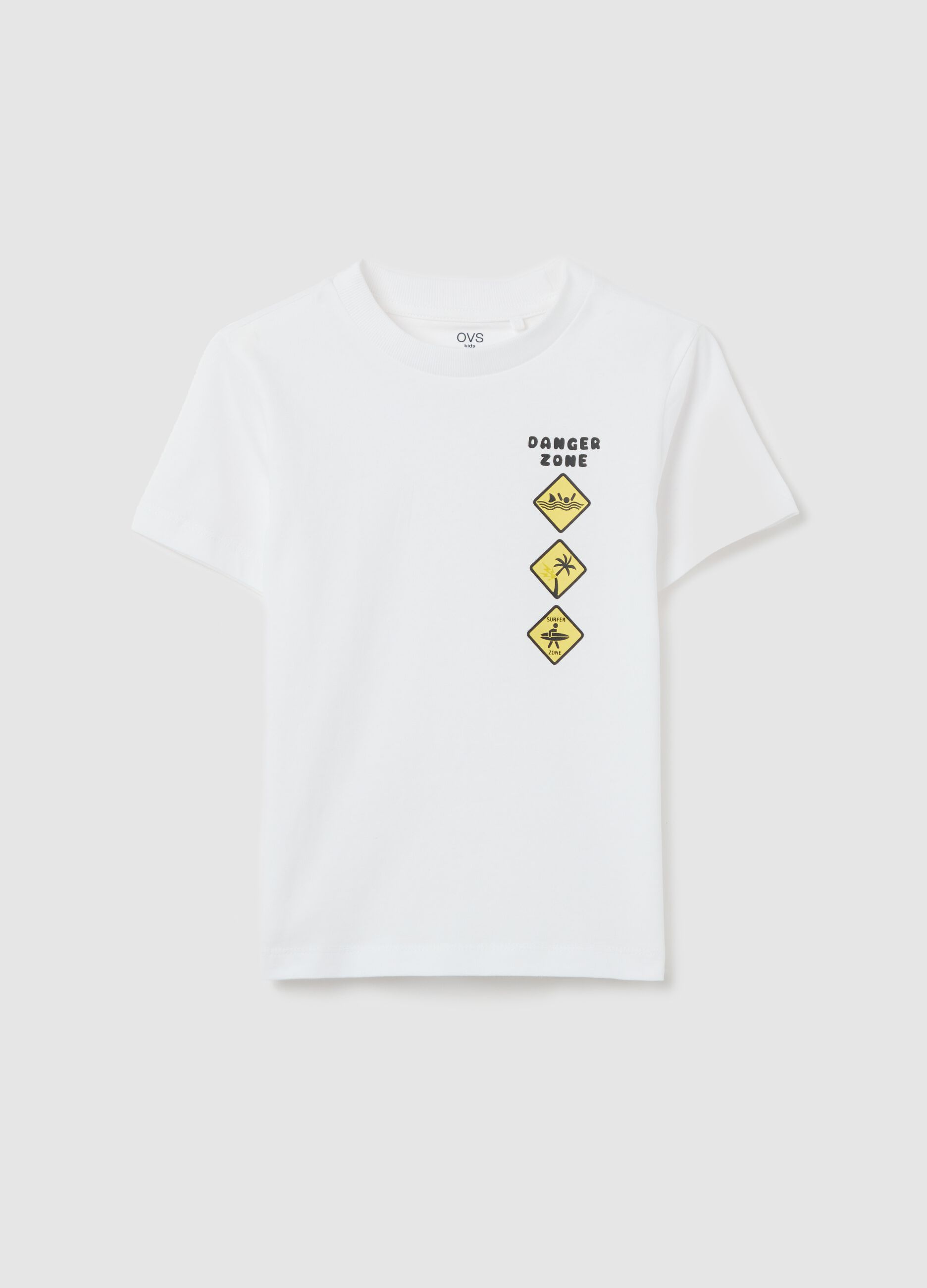 White T-shirt in cotton with "Danger Zone" print