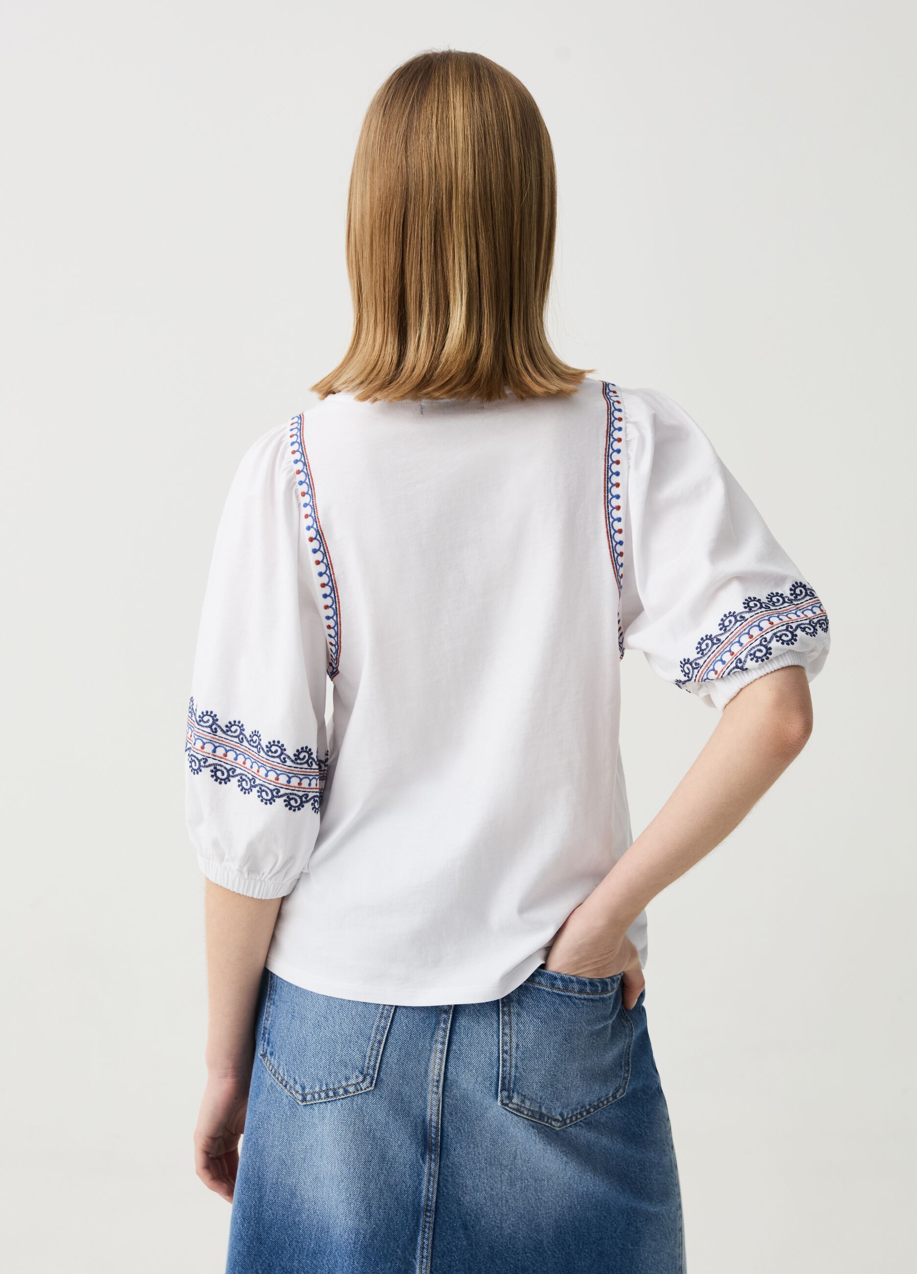 Cotton boho T-shirt with embroidery