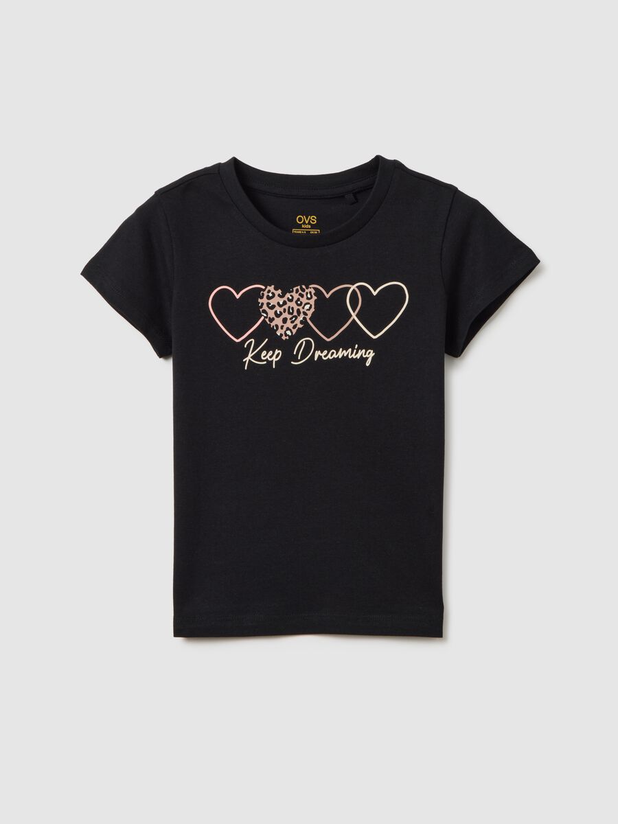 Girls' black cotton T-shirt regular fit with print_0