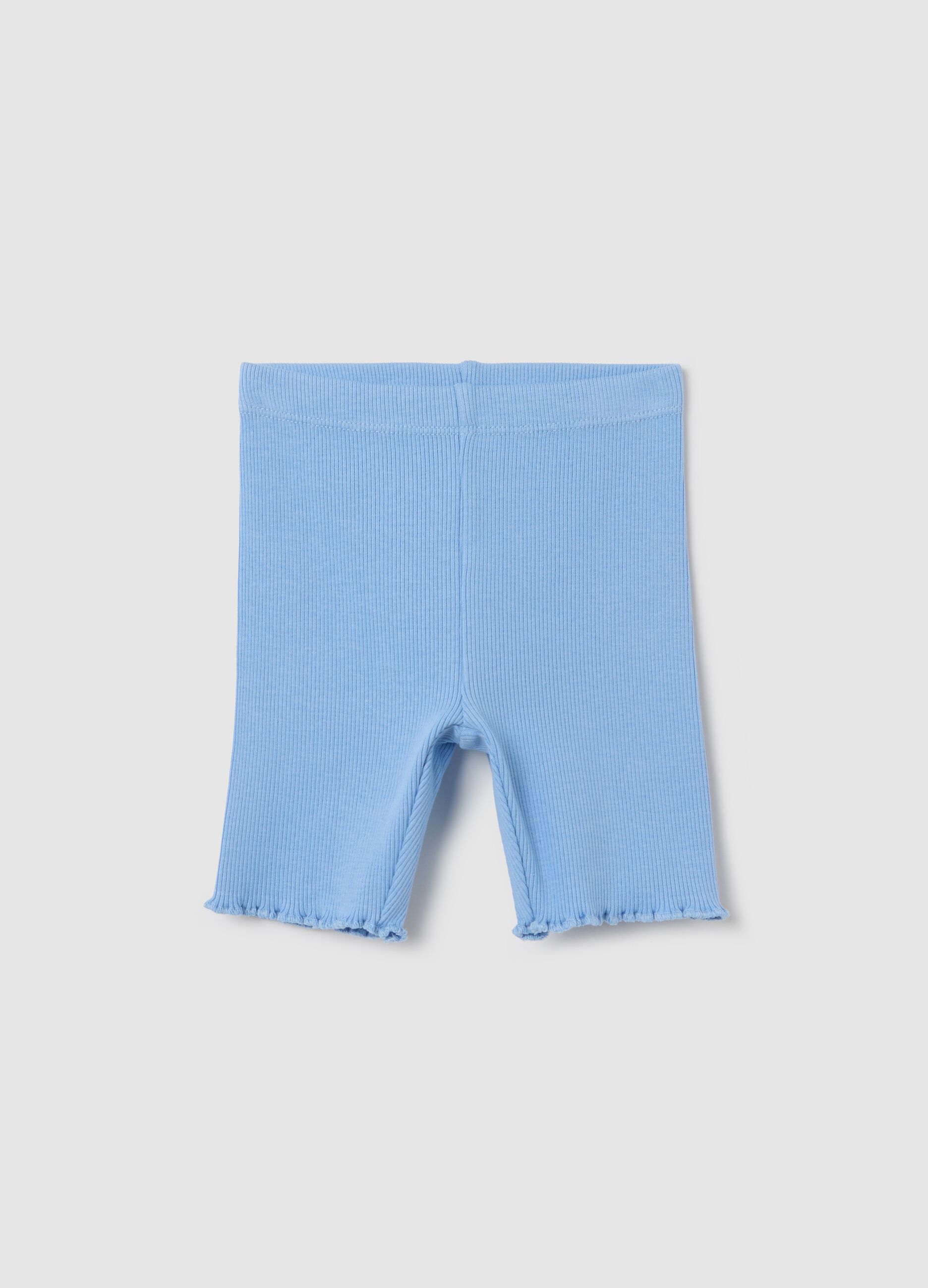 Ribbed light blue shorts with wavy hem