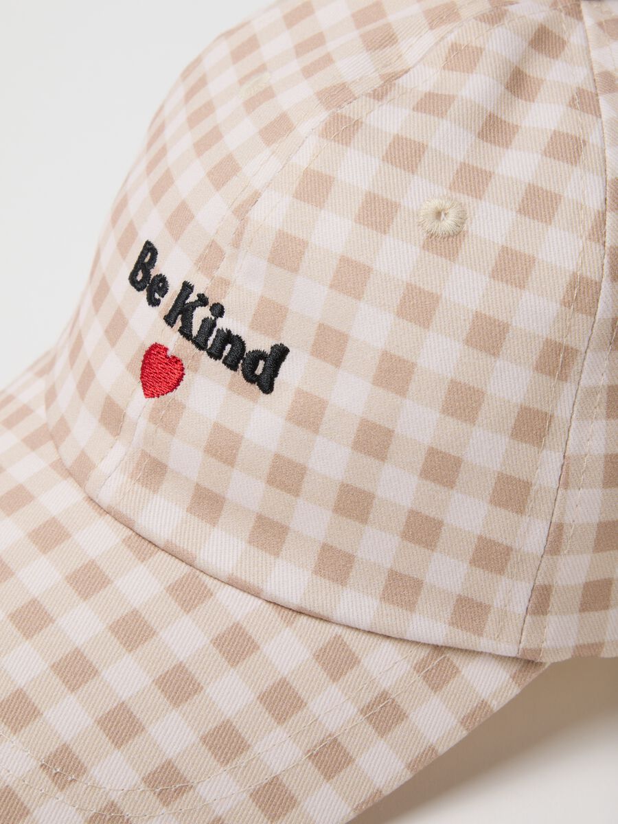 Multi-coloured checked pure cotton baseball cap with embroidery_2