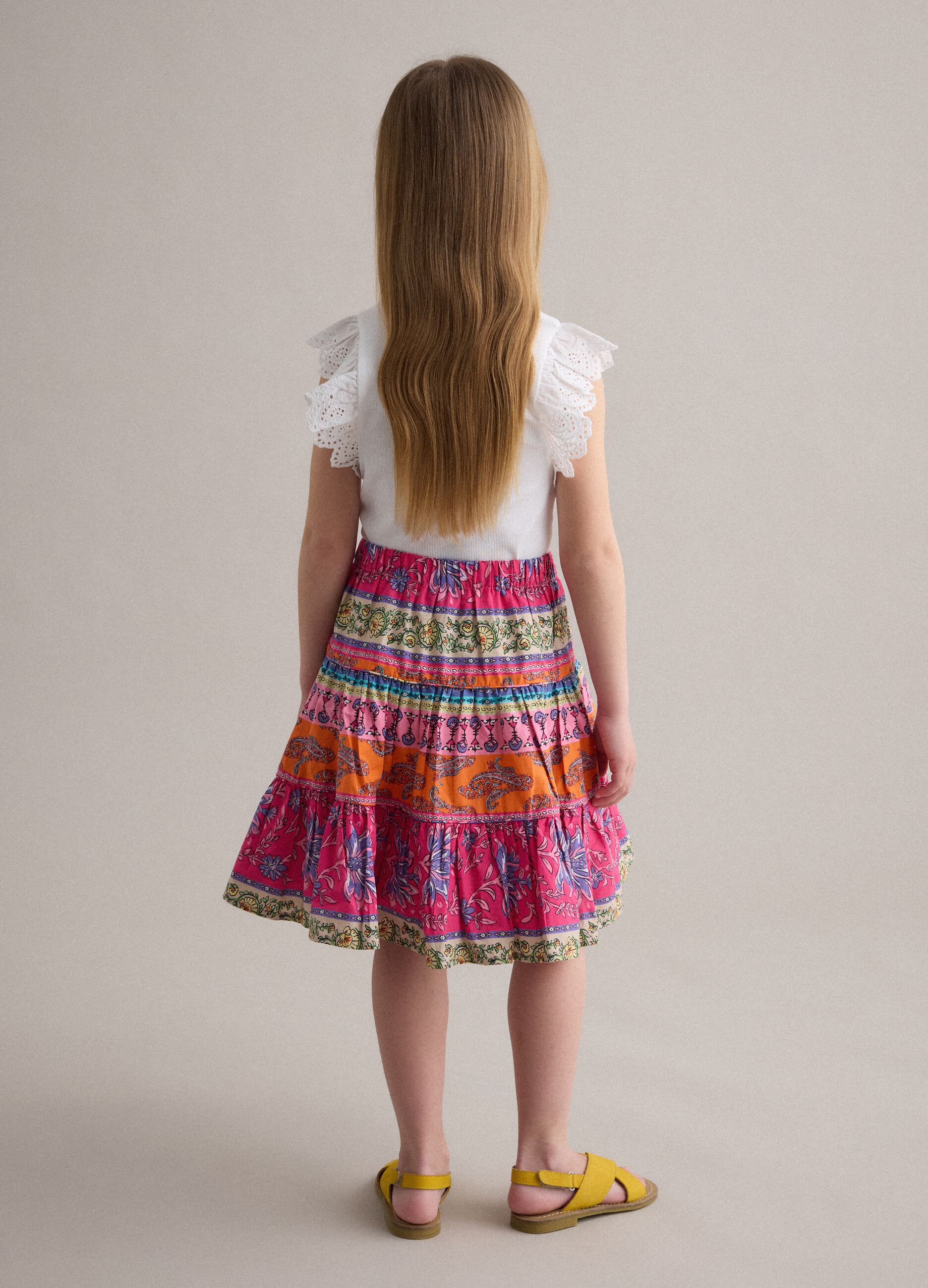 Multicolour pure cotton skirt with ruffle hem