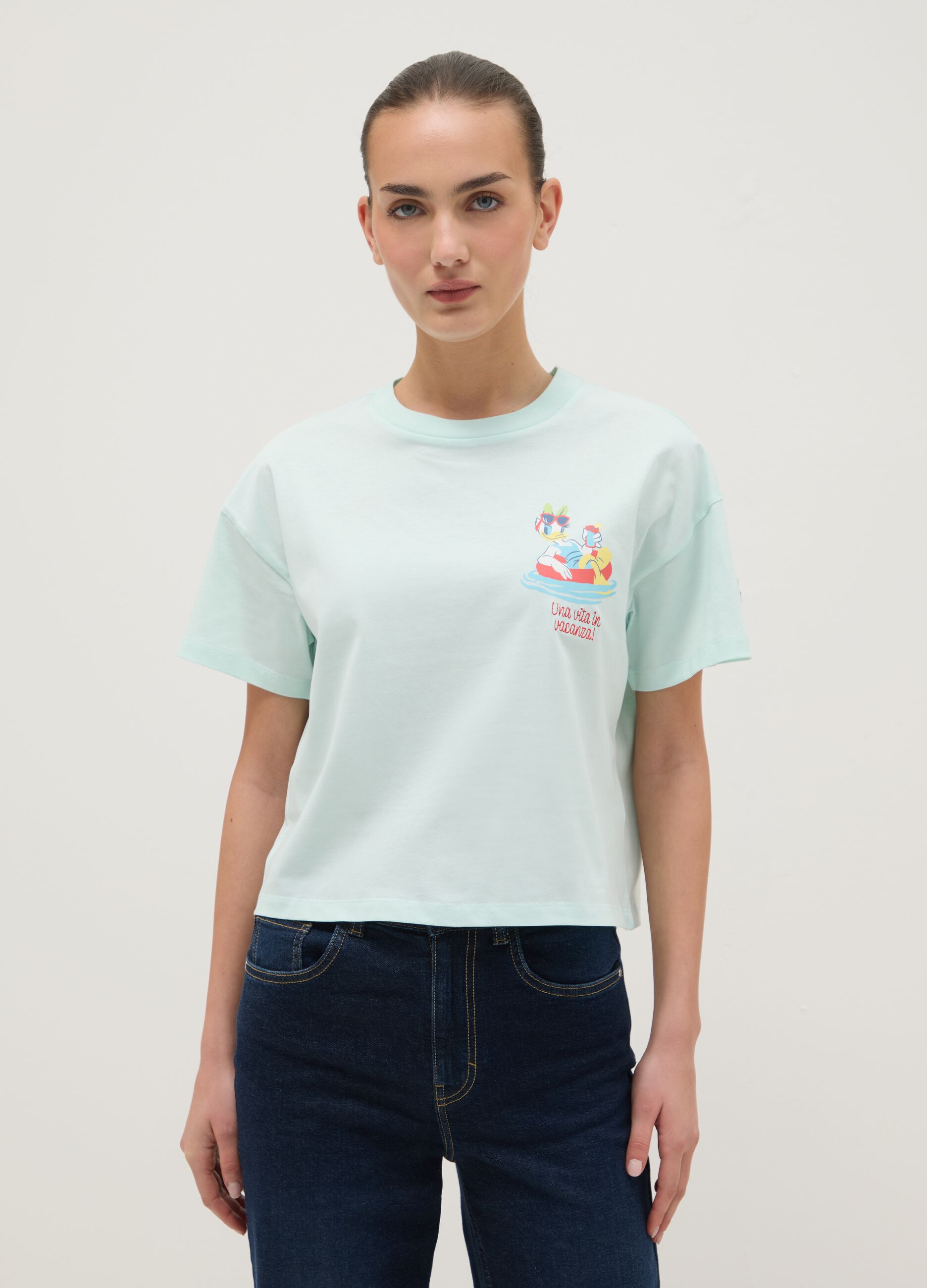 Blue regular fit pure cotton T-shirt with Daisy Duck print