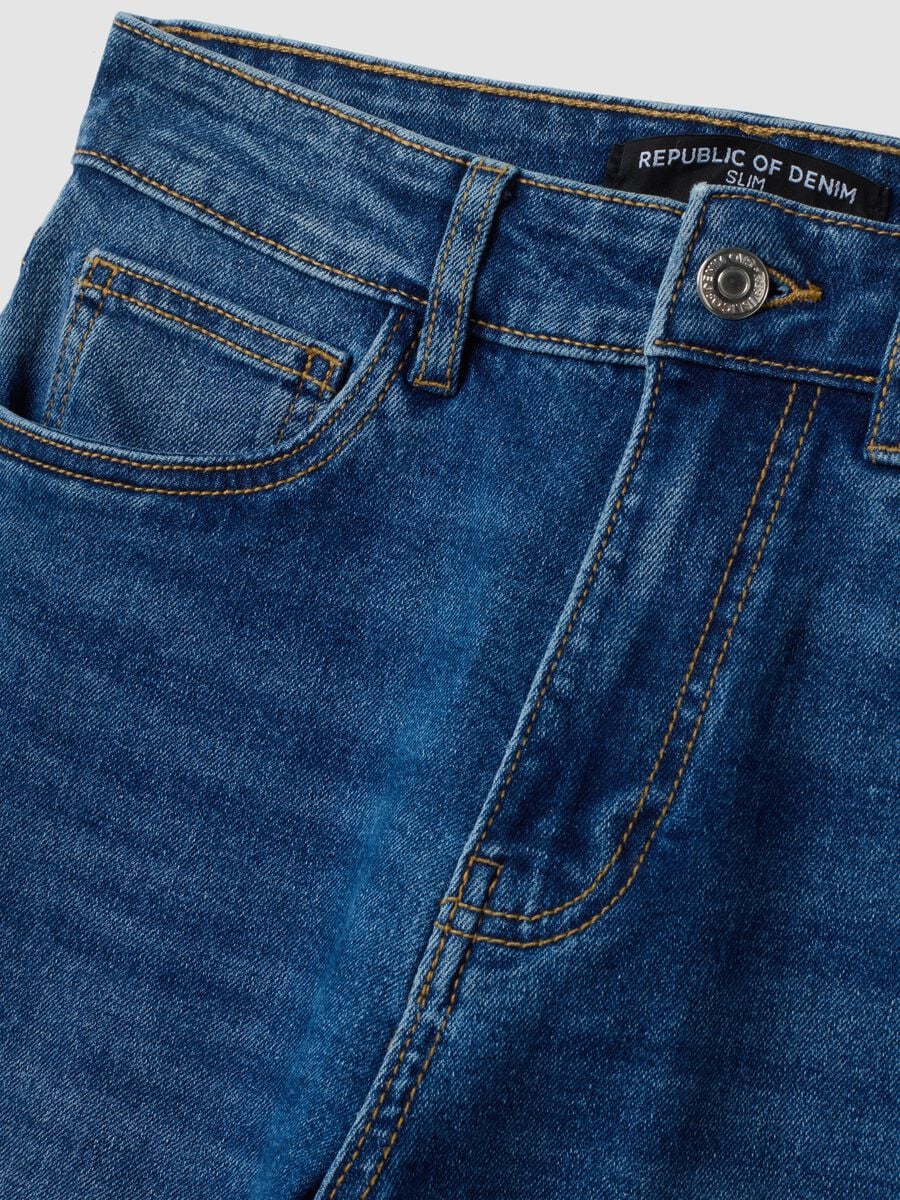 Blue cropped slim-fit denim jeans in stretch cotton and viscose_5