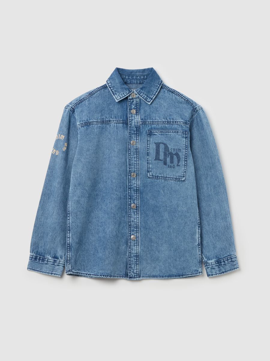 Shacket in denim acid wash con stampa _3