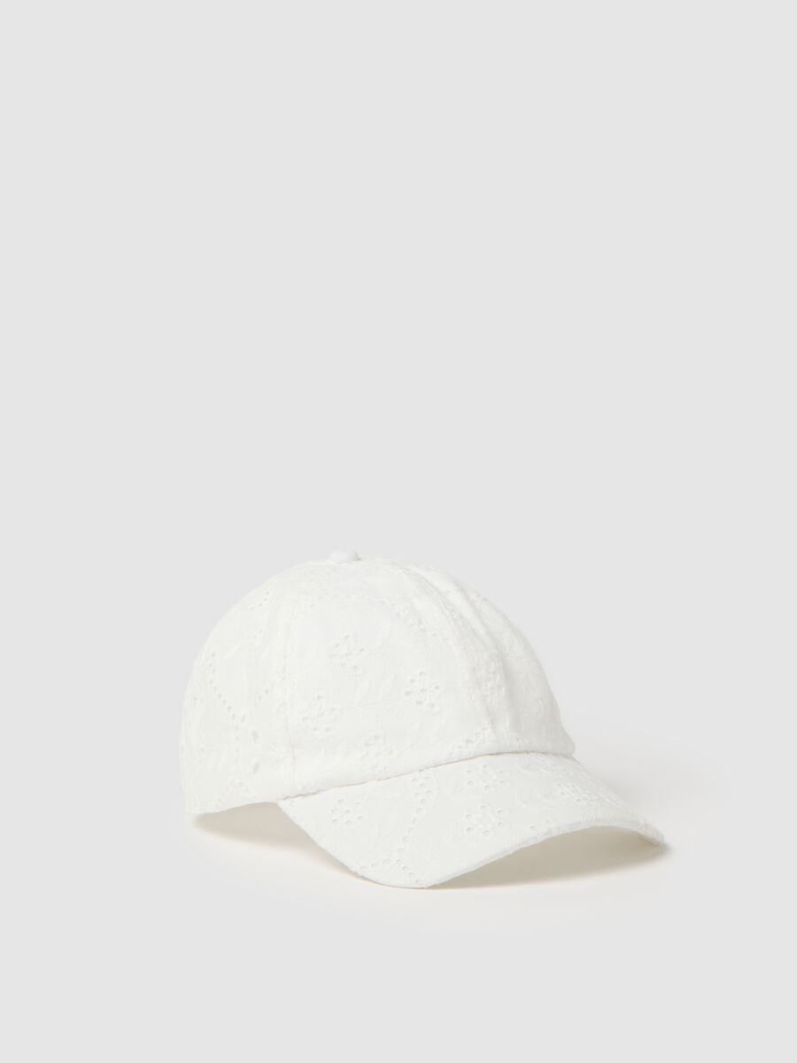 White embroidered cotton baseball cap_0