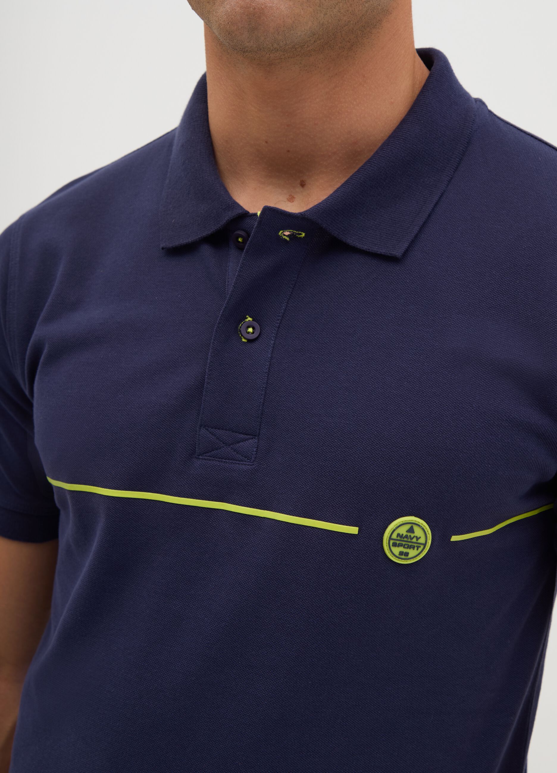 Polo da uomo in puro cotone blu navy