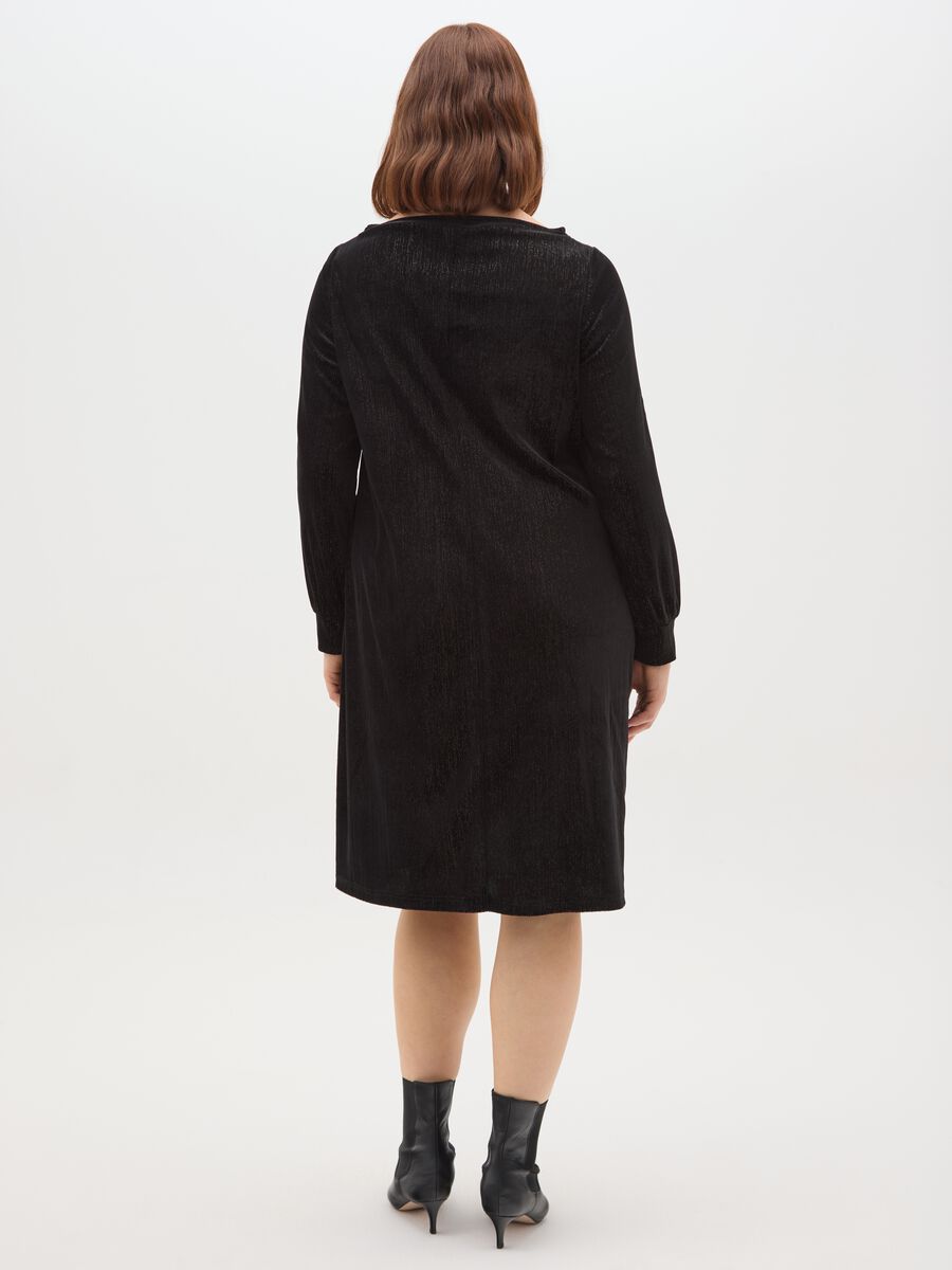 Black Velvet Long Dress Regular Fit with Boat Neckline_2