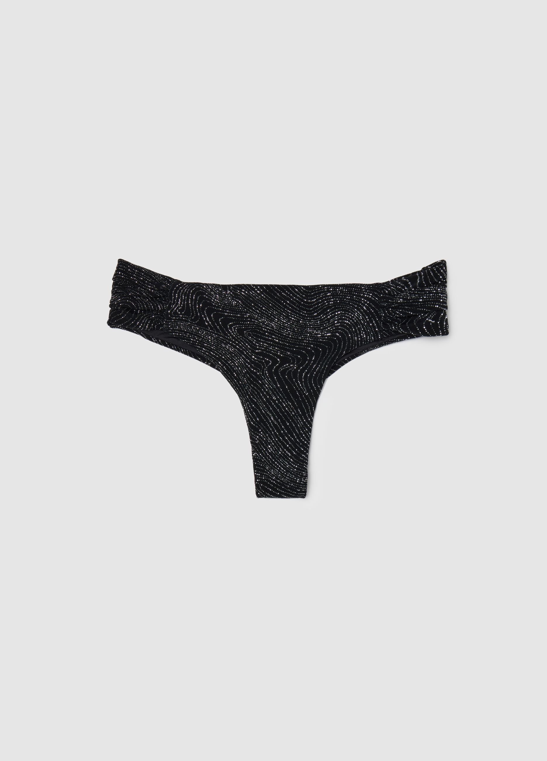 Black Brazilian-cut bikini briefs with lurex motif