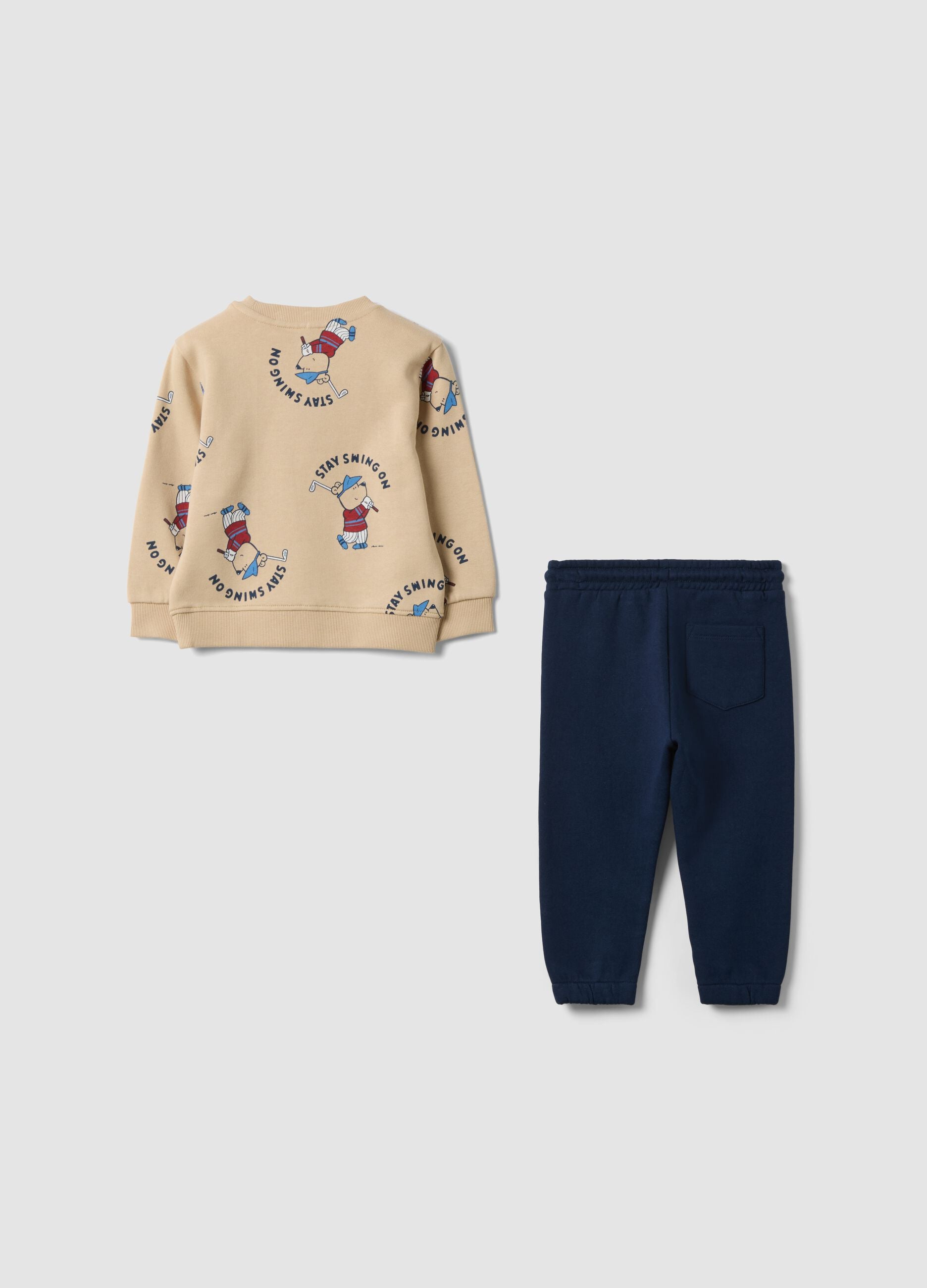 Beige pure cotton crew-neck set