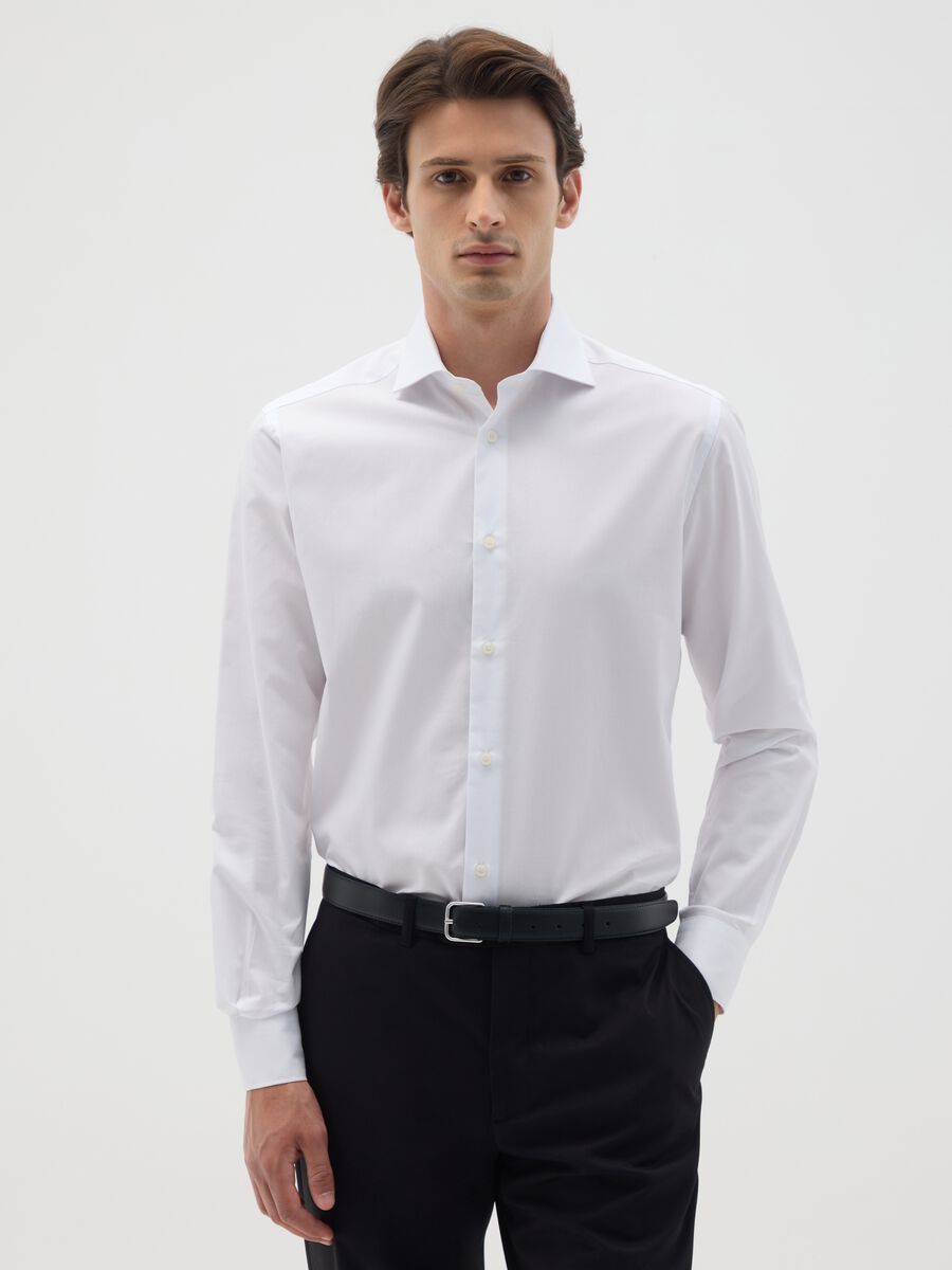 Camicia da uomo in puro cotone bianca slim fit_0