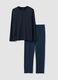 Navy blue striped pure organic cotton crew-neck pyjamas_0