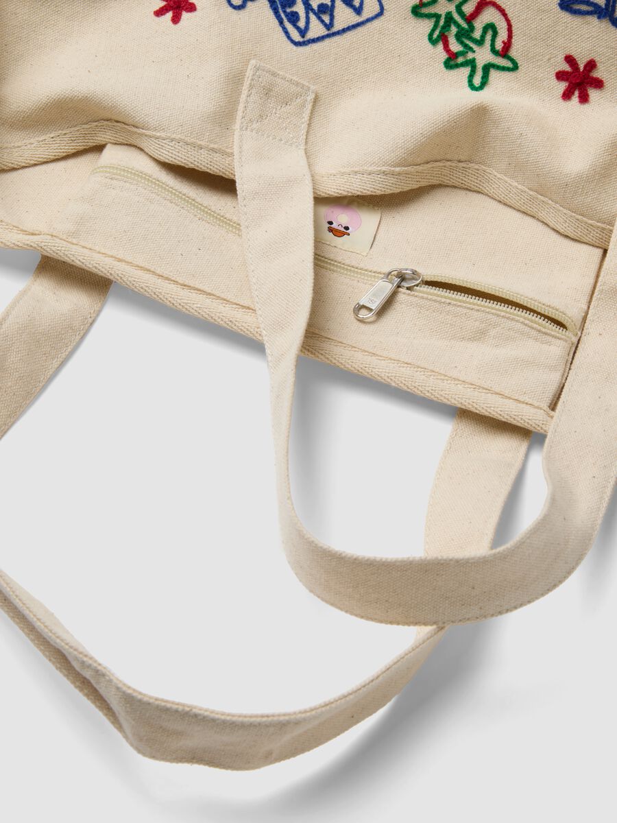 Borsa shopper in puro cotone beige con ricami_2