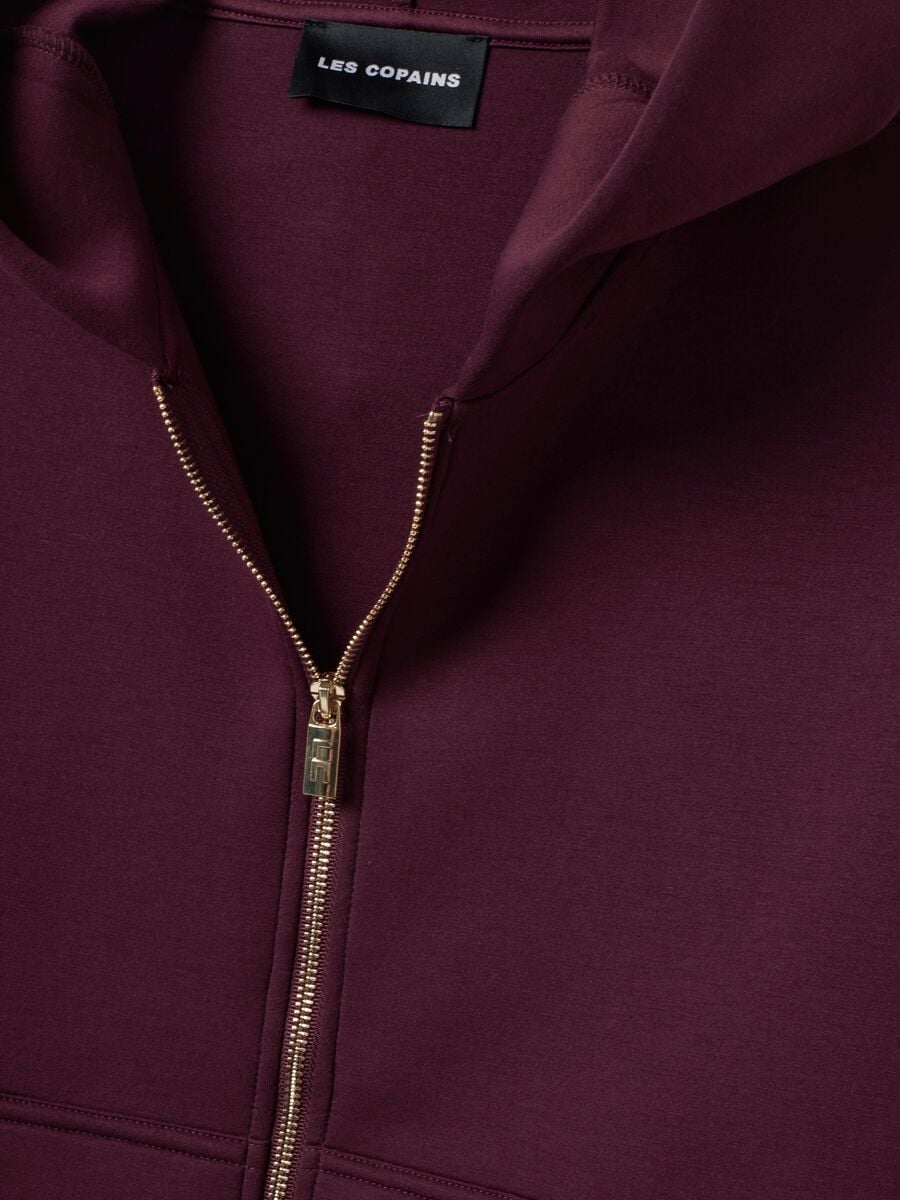 Felpa full zip rossa in viscosa elasticizzata over fit_5