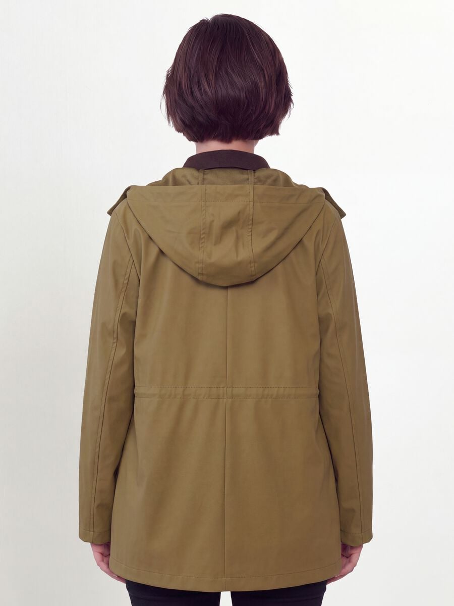 Brown rain jacket with hood, zip and snap-button fastening, regular fit_3