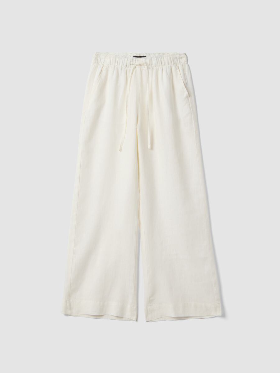 Pantaloni bianchi in puro lino con coulisse straight fit_0