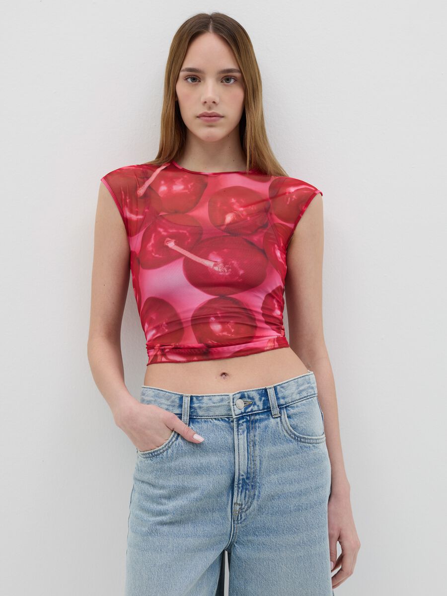 Red tank top in mesh with print_0