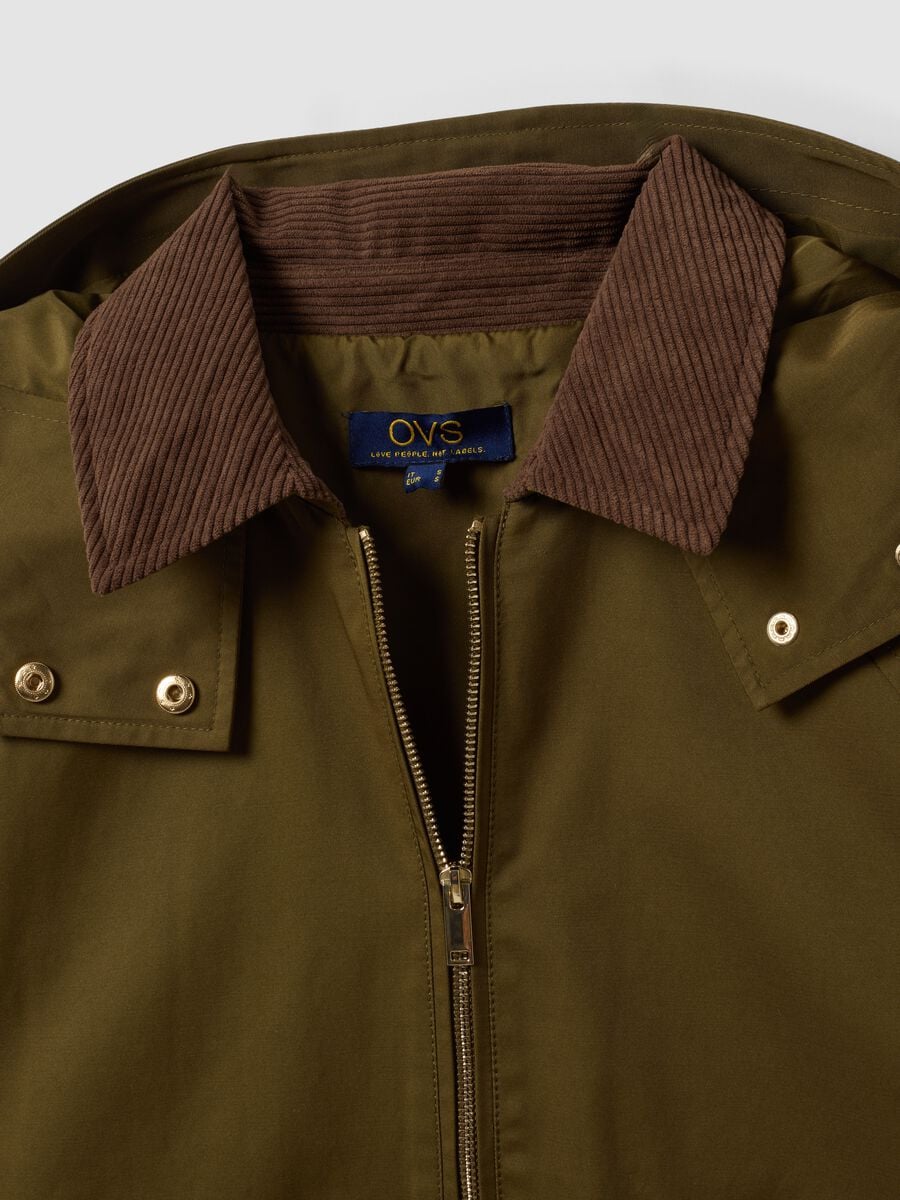 Giacca parka verde con cappuccio e collo a coste in misto cotone_6