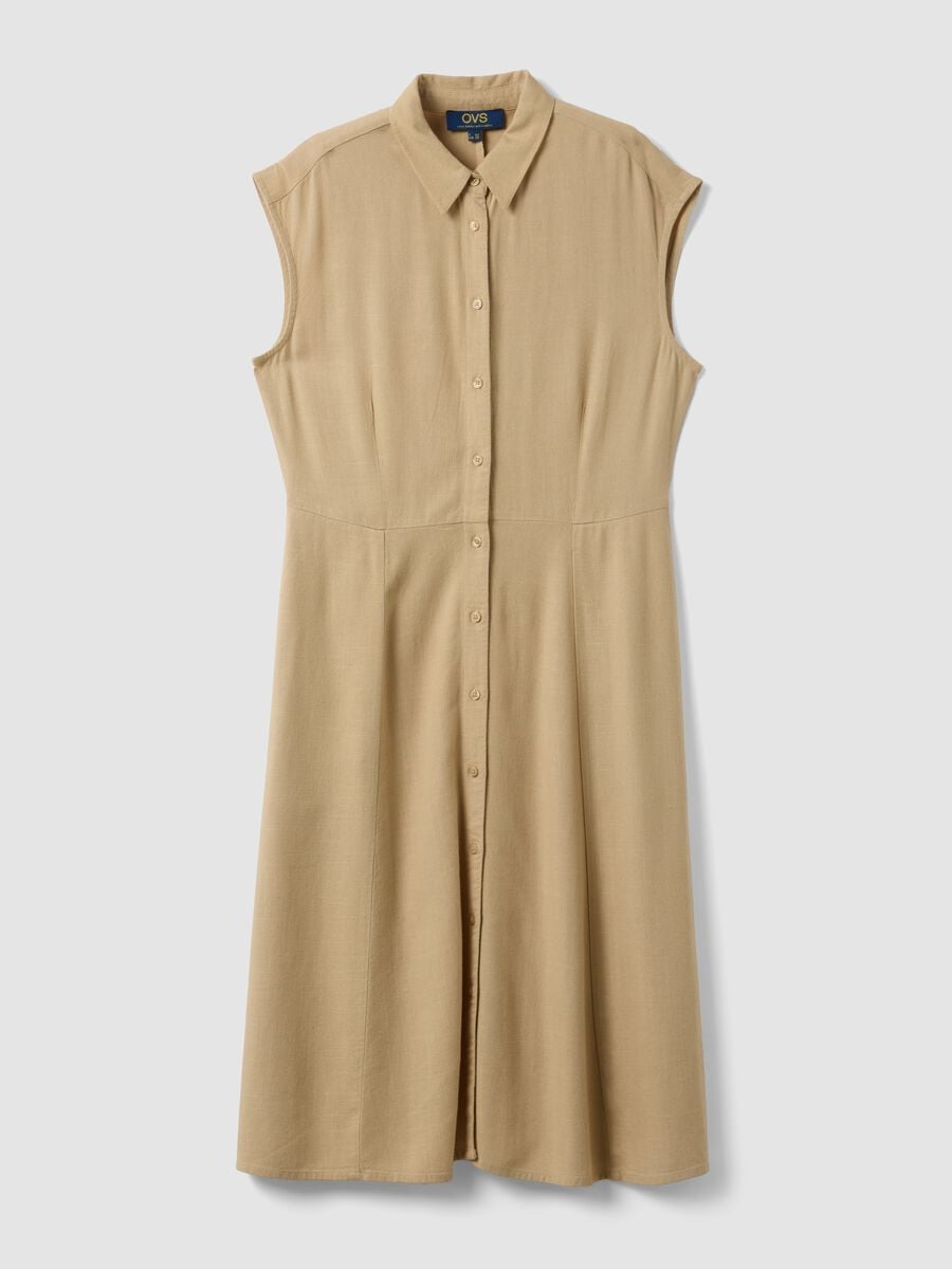 Beige viscose and linen-blend shirt dress, regular fit_5