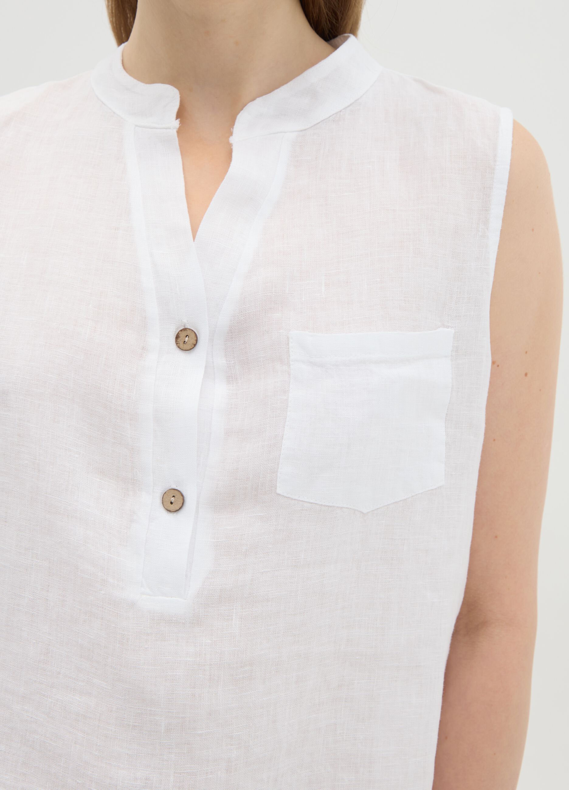 Women's white sleeveless linen blouse regular fit