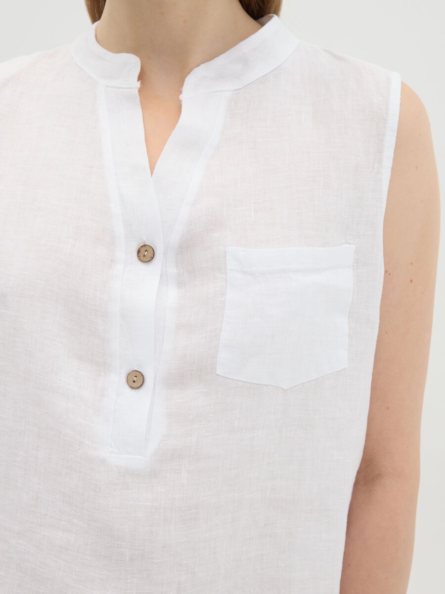 Women's white sleeveless linen blouse regular fit_1