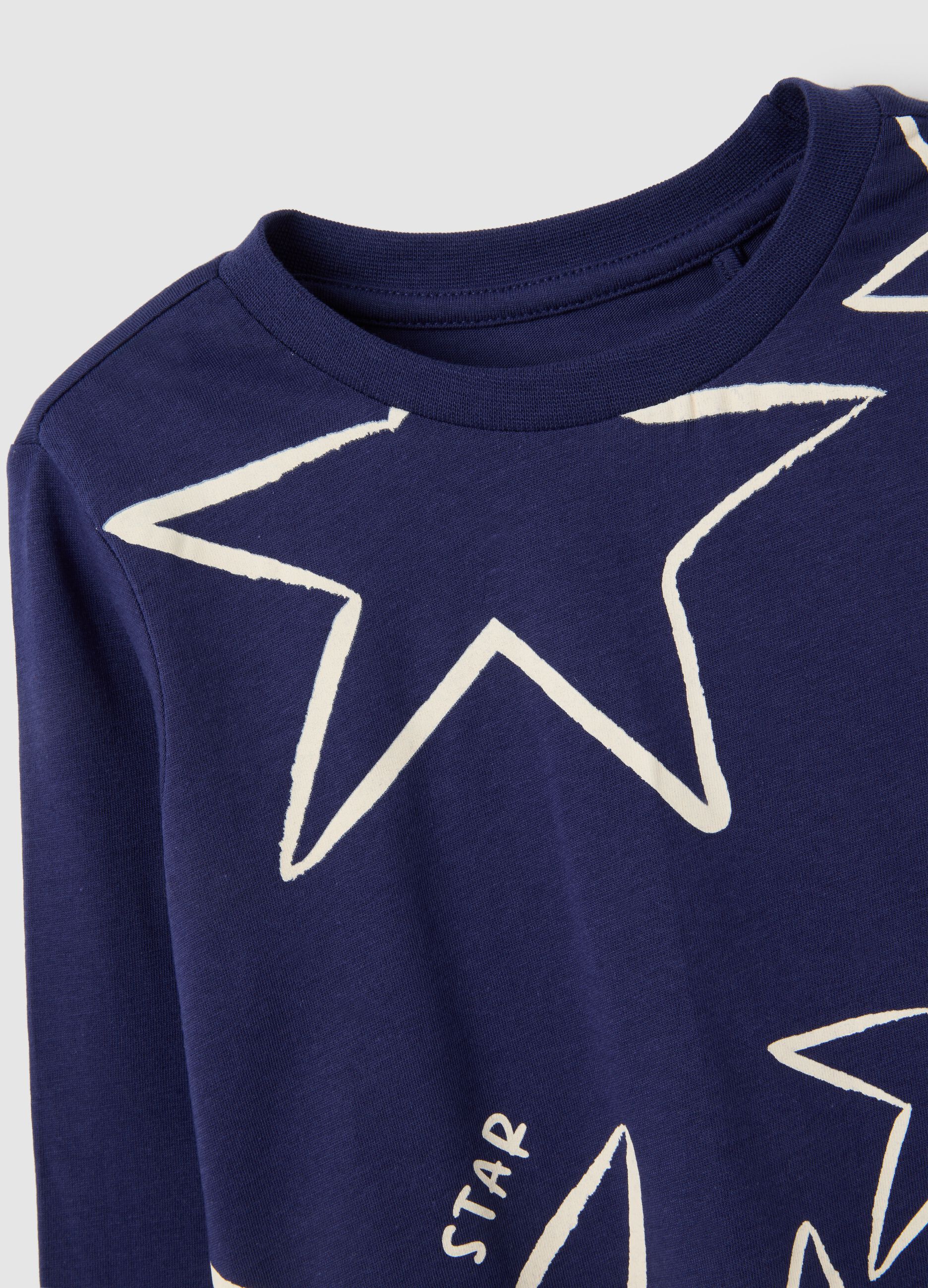 Girls' blue pure cotton regular fit sweater with stars