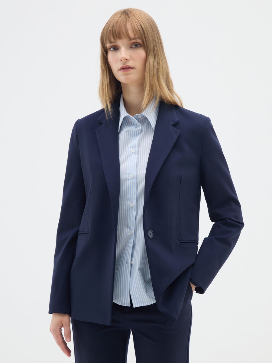 Blazer in tessuto elasticizzato blu regular fit_0